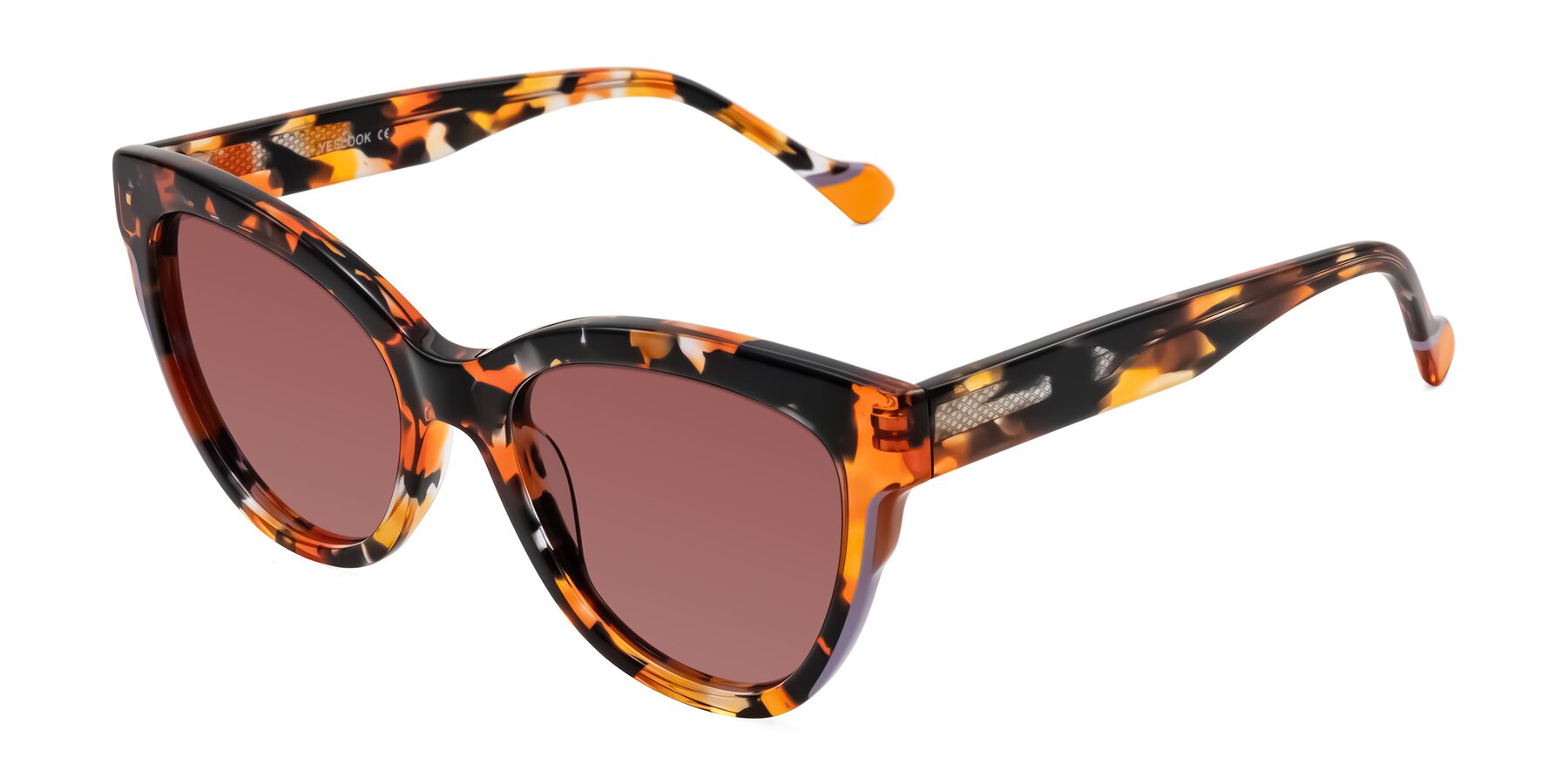 Angle of Yalkin in Orange Tortoise with Garnet Tinted Lenses