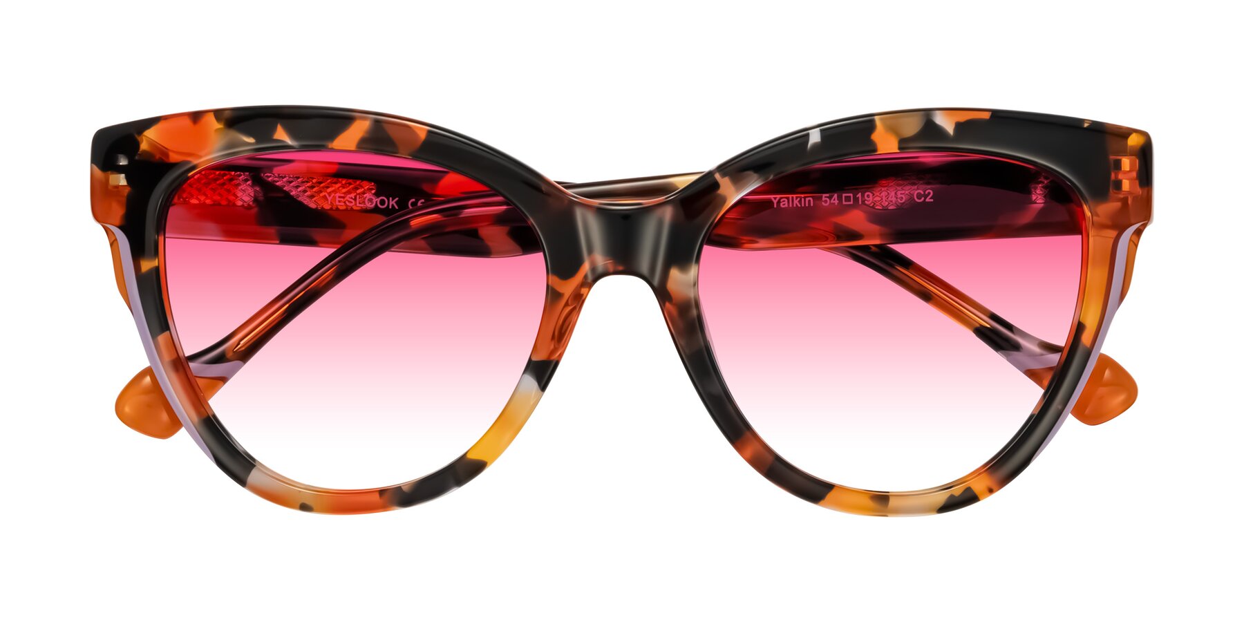 Folded Front of Yalkin in Orange Tortoise with Pink Gradient Lenses