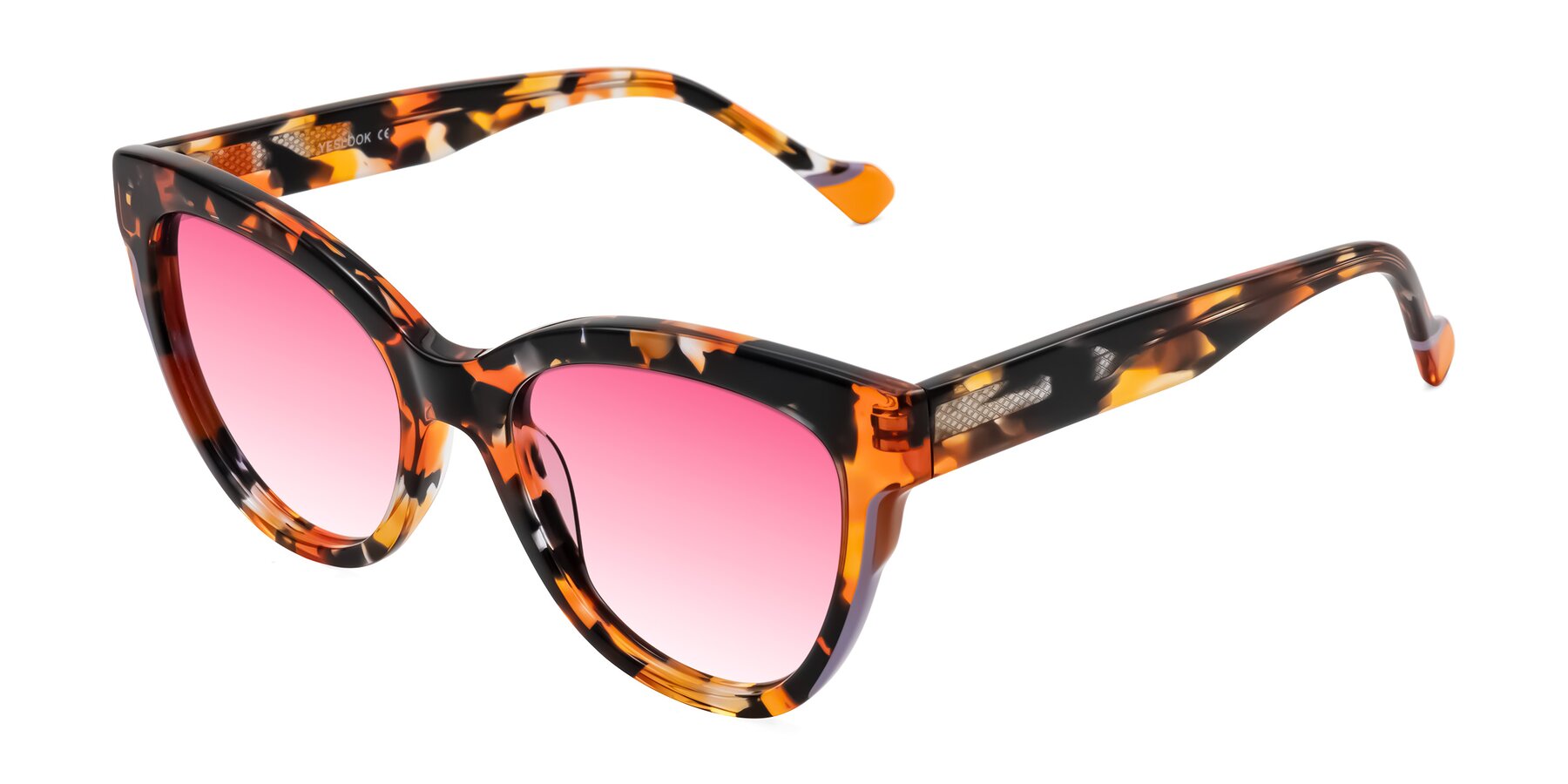 Angle of Yalkin in Orange Tortoise with Pink Gradient Lenses