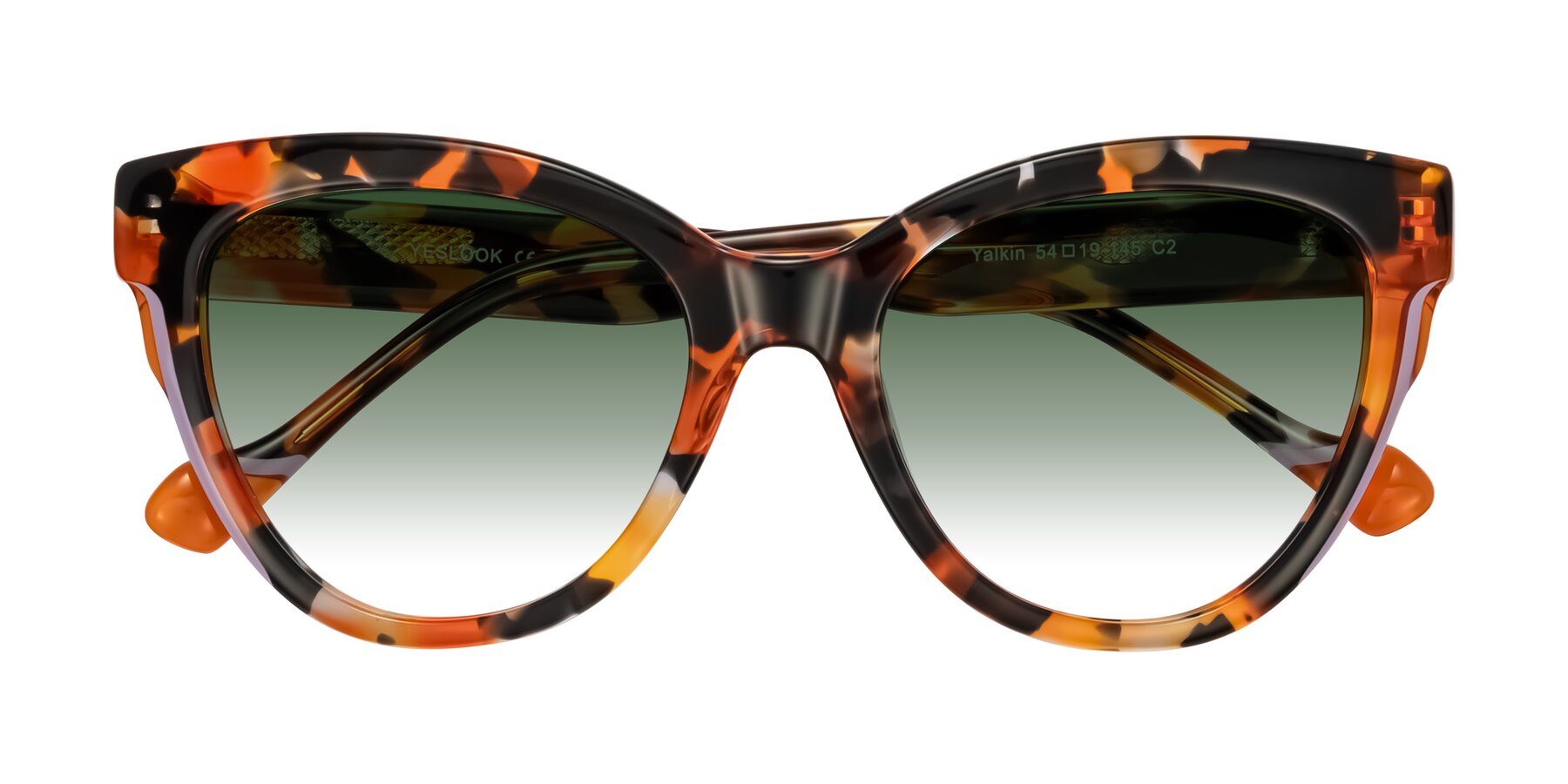 Folded Front of Yalkin in Orange Tortoise with Green Gradient Lenses