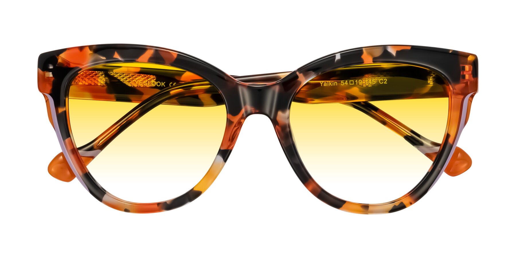 Folded Front of Yalkin in Orange Tortoise with Yellow Gradient Lenses