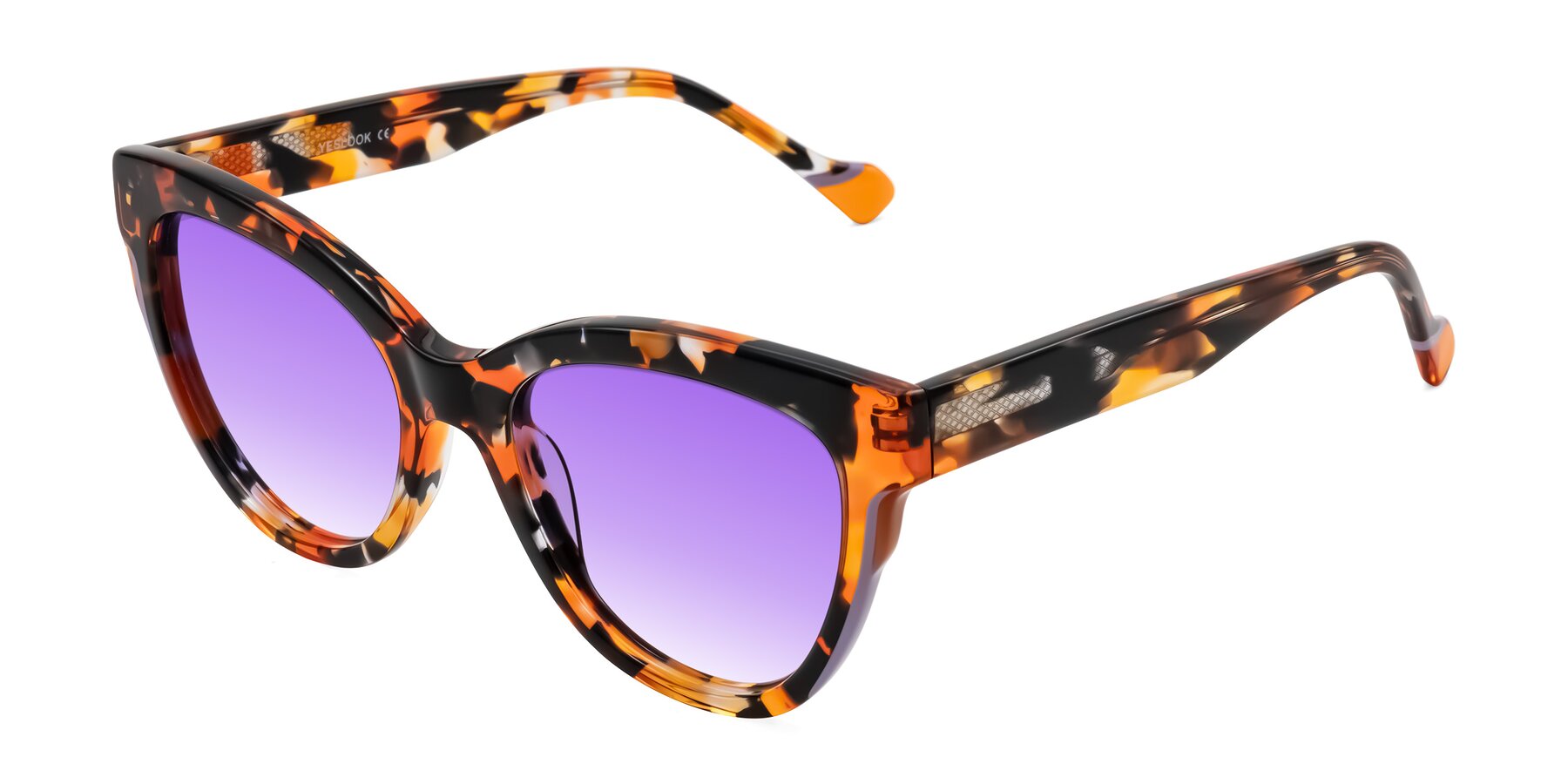 Angle of Yalkin in Orange Tortoise with Purple Gradient Lenses