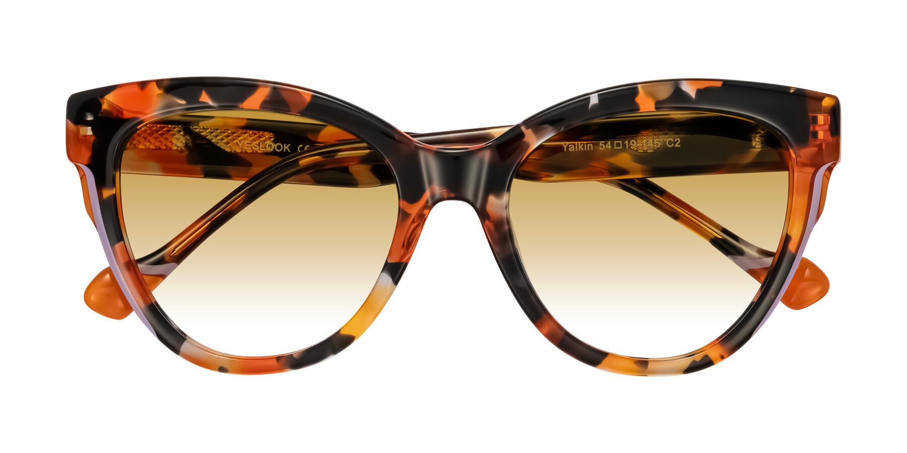 Folded Front of Yalkin in Orange Tortoise with Champagne Gradient Lenses