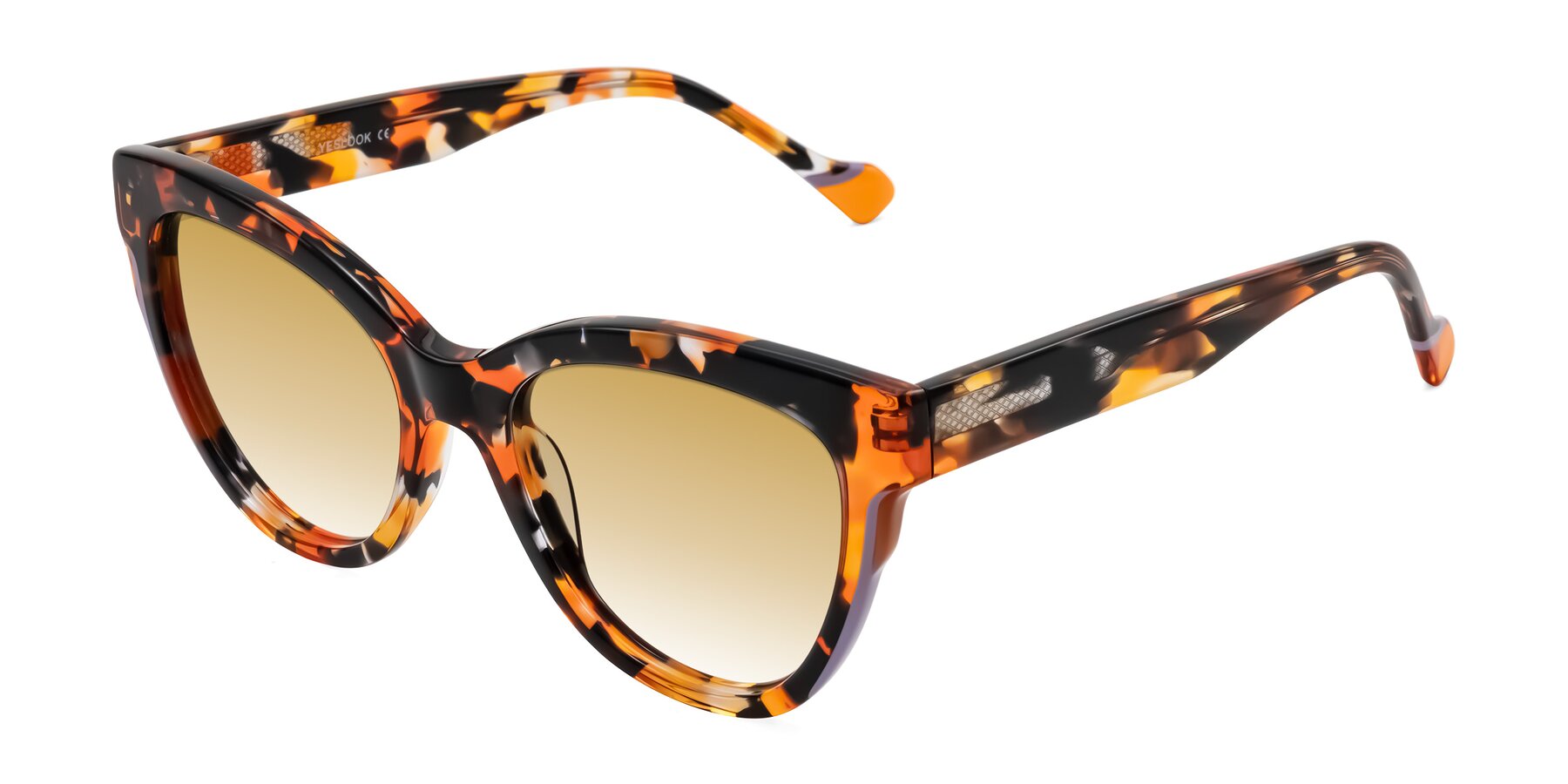 Angle of Yalkin in Orange Tortoise with Champagne Gradient Lenses