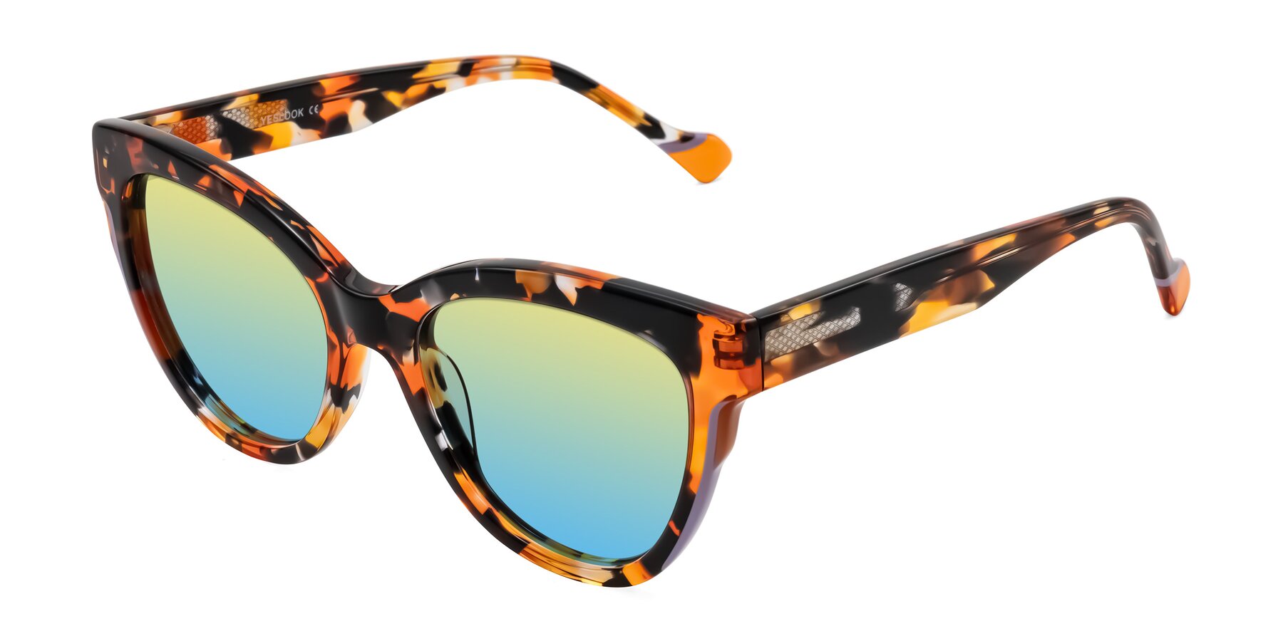 Angle of Yalkin in Orange Tortoise with Yellow / Blue Gradient Lenses
