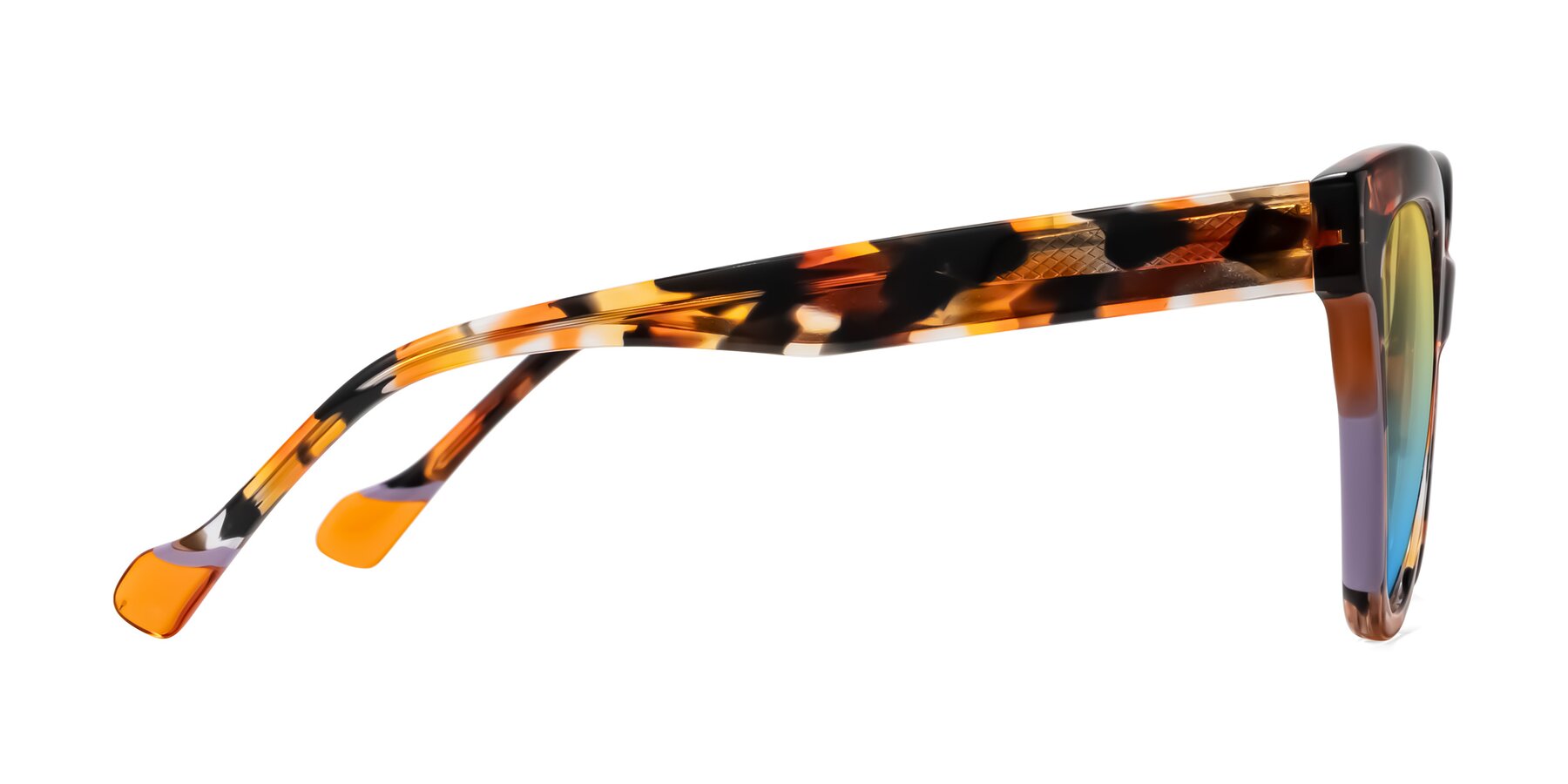 Side of Yalkin in Orange Tortoise with Yellow / Blue Gradient Lenses