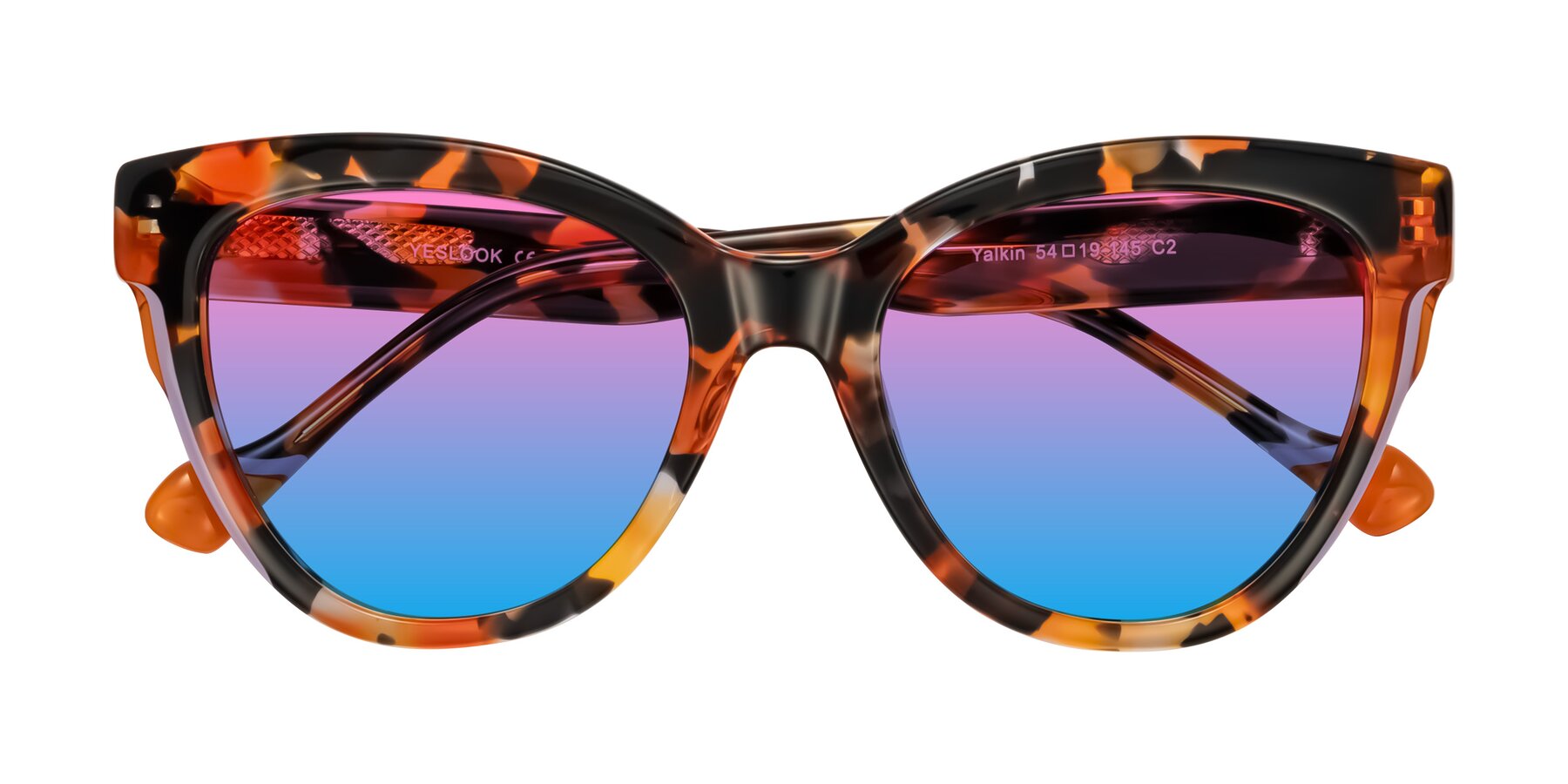 Folded Front of Yalkin in Orange Tortoise with Pink / Blue Gradient Lenses