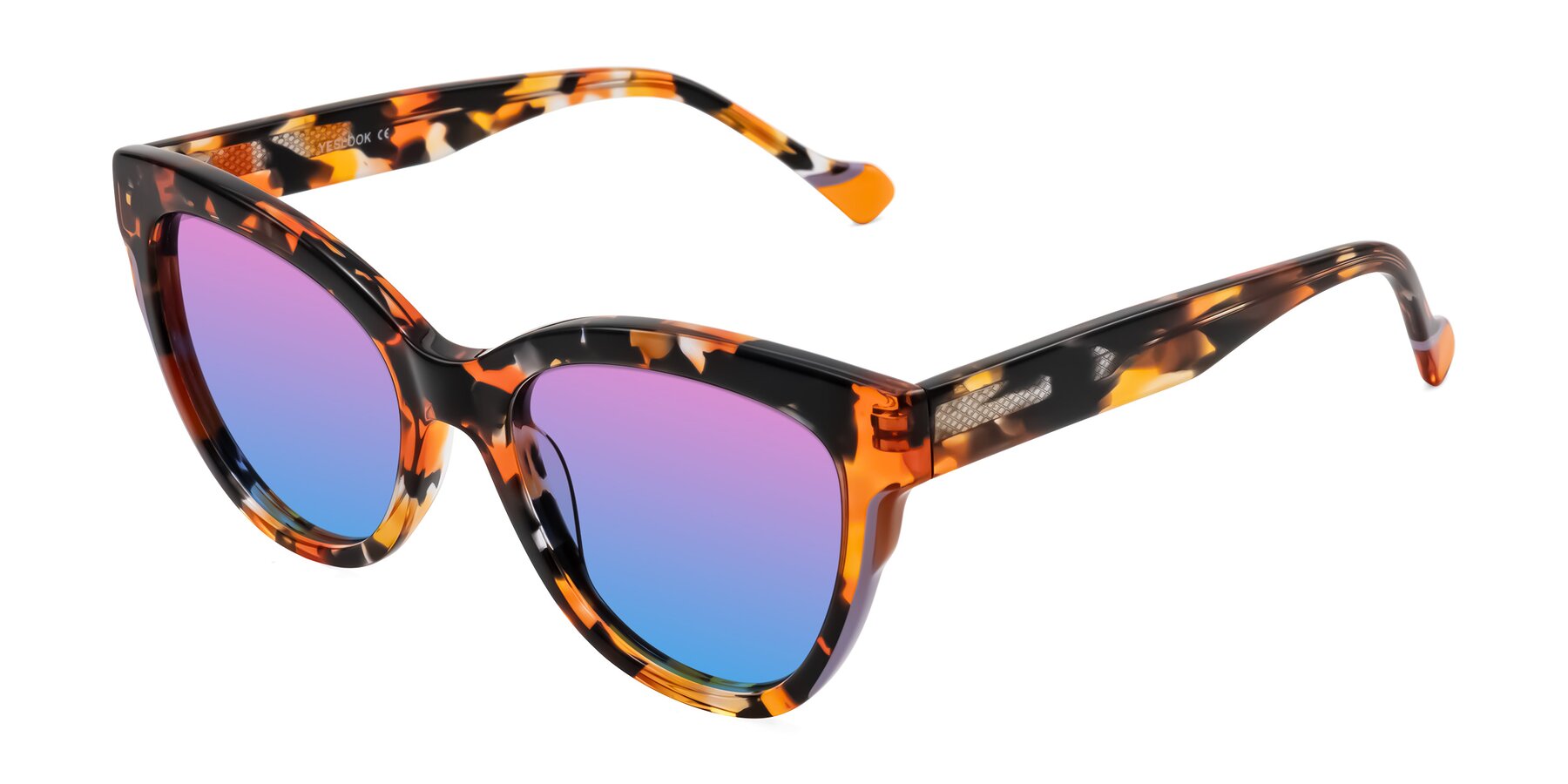 Angle of Yalkin in Orange Tortoise with Pink / Blue Gradient Lenses