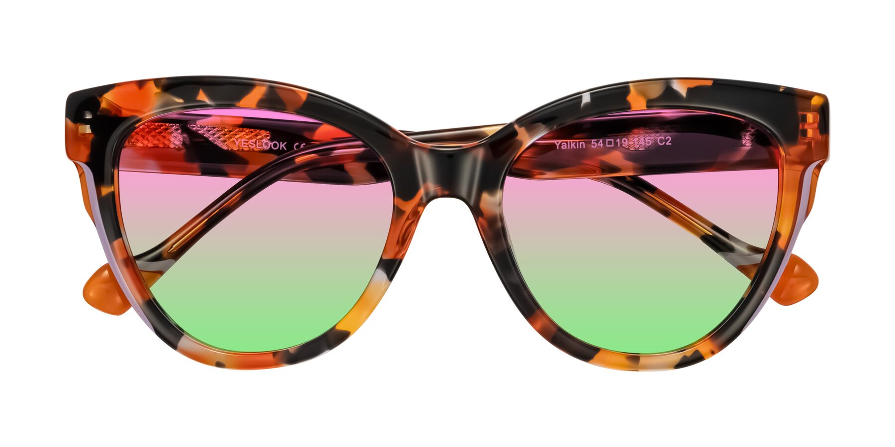 Folded Front of Yalkin in Orange Tortoise with Pink / Green Gradient Lenses