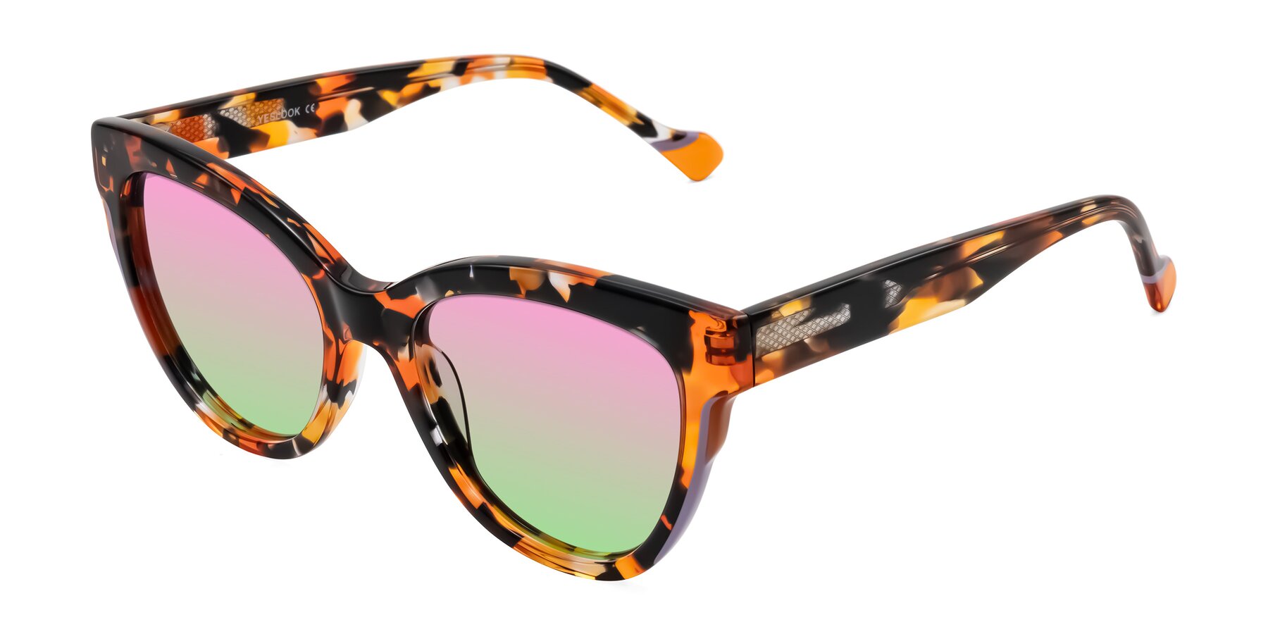 Angle of Yalkin in Orange Tortoise with Pink / Green Gradient Lenses