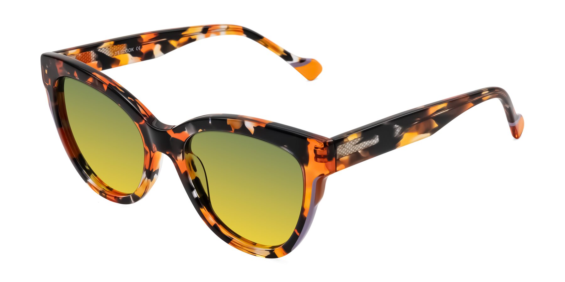 Angle of Yalkin in Orange Tortoise with Green / Yellow Gradient Lenses