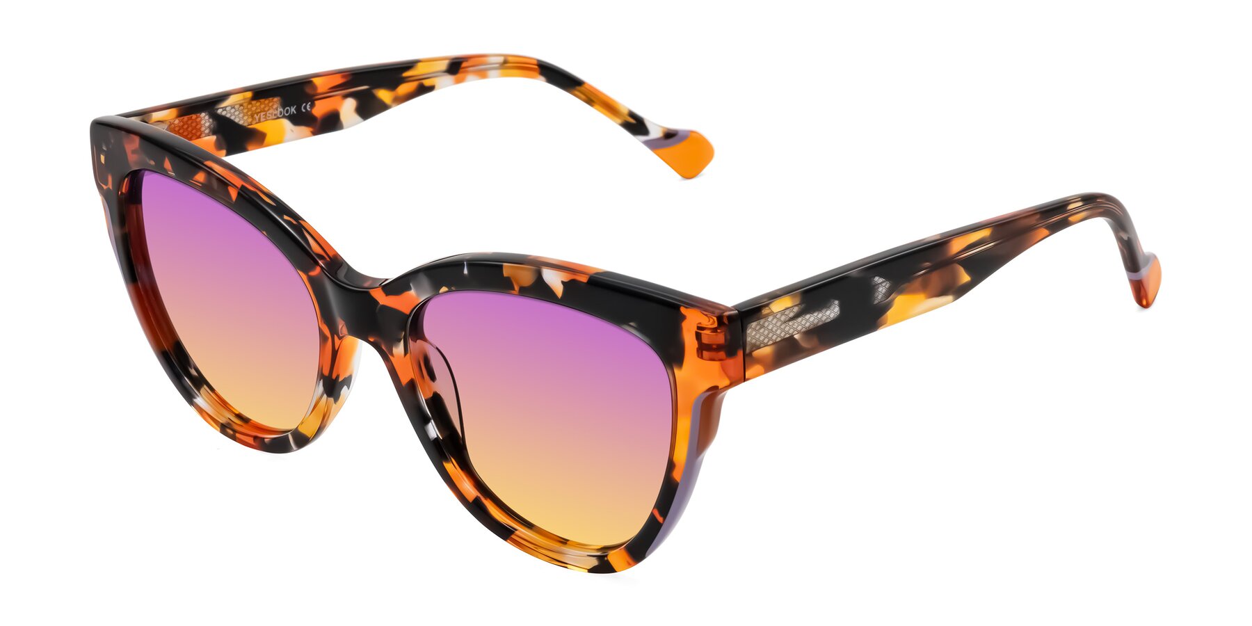 Angle of Yalkin in Orange Tortoise with Purple / Yellow Gradient Lenses