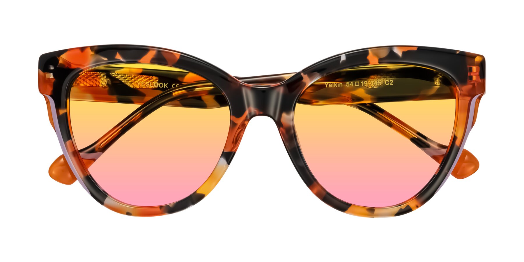 Folded Front of Yalkin in Orange Tortoise with Yellow / Pink Gradient Lenses