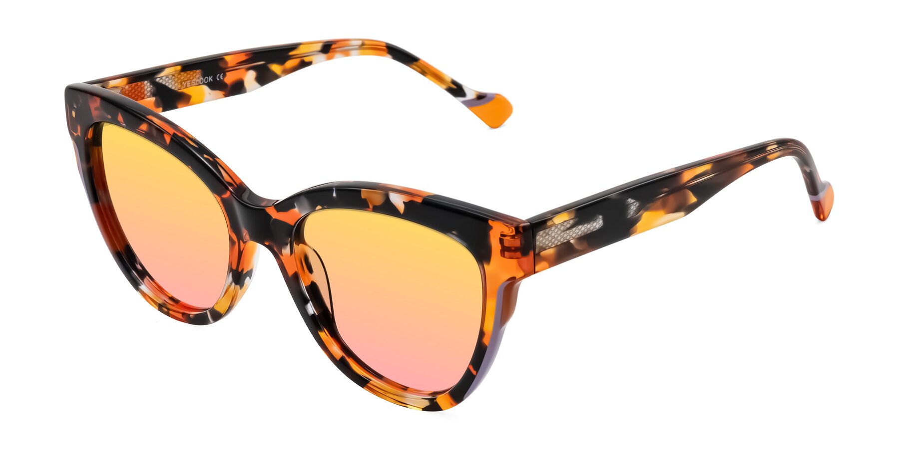 Angle of Yalkin in Orange Tortoise with Yellow / Pink Gradient Lenses