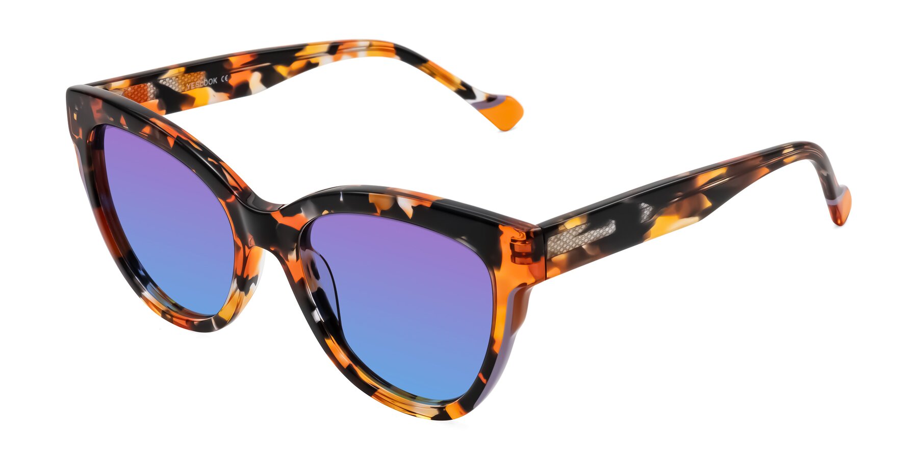 Angle of Yalkin in Orange Tortoise with Purple / Blue Gradient Lenses