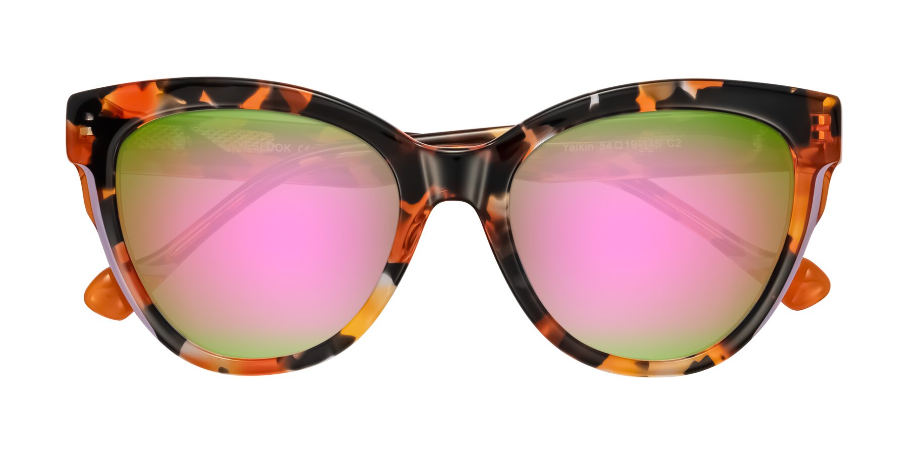 Folded Front of Yalkin in Orange Tortoise with Pink Mirrored Lenses