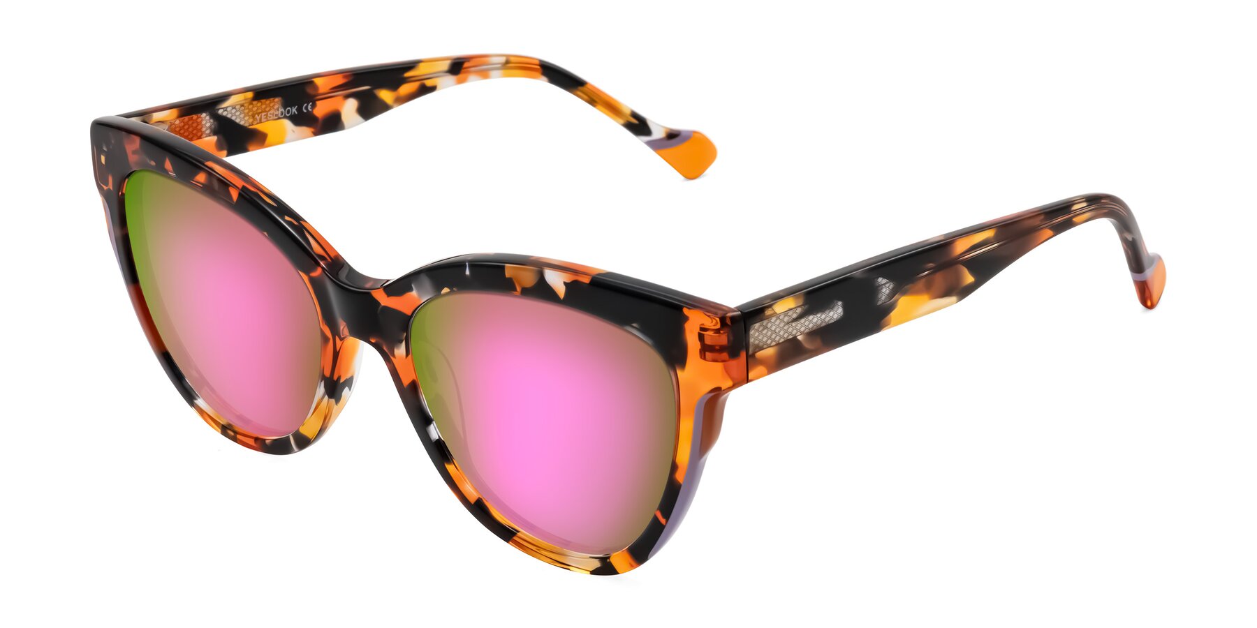 Angle of Yalkin in Orange Tortoise with Pink Mirrored Lenses