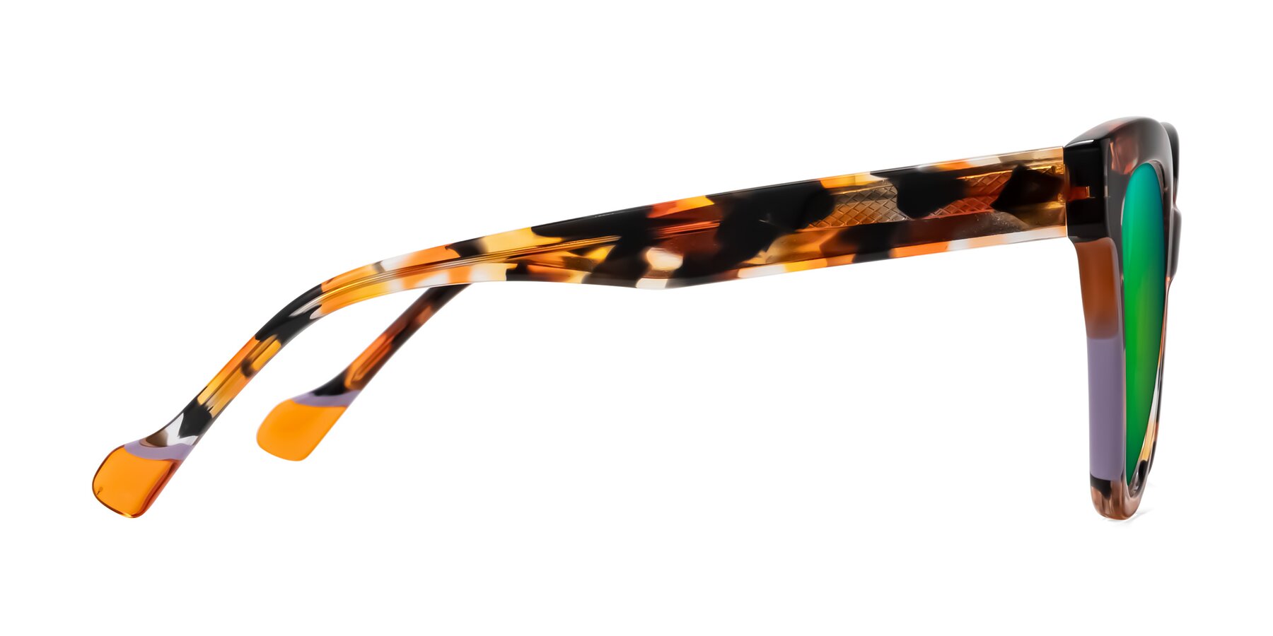 Side of Yalkin in Orange Tortoise with Green Mirrored Lenses