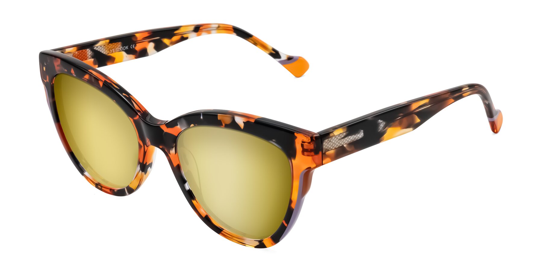 Angle of Yalkin in Orange Tortoise with Gold Mirrored Lenses
