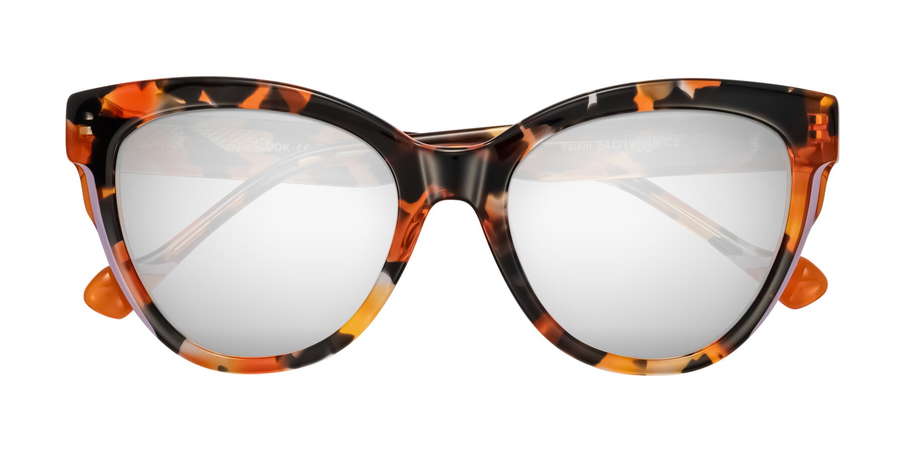 Folded Front of Yalkin in Orange Tortoise with Silver Mirrored Lenses