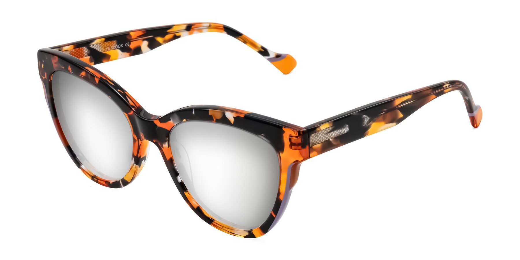 Angle of Yalkin in Orange Tortoise with Silver Mirrored Lenses