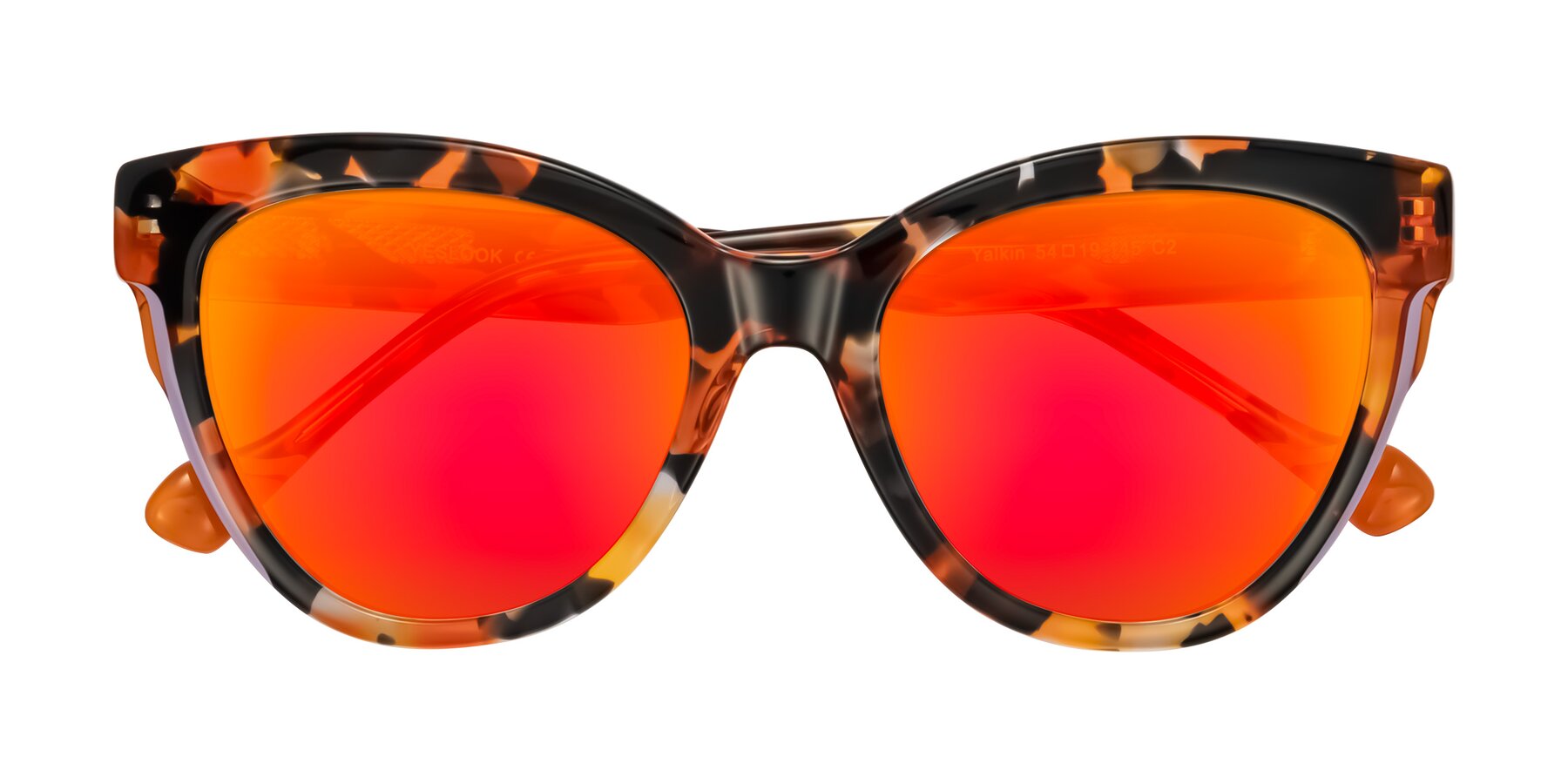 Folded Front of Yalkin in Orange Tortoise with Red Gold Mirrored Lenses