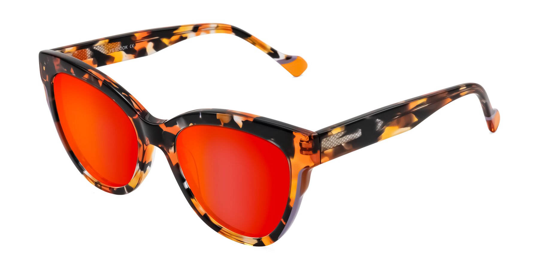 Angle of Yalkin in Orange Tortoise with Red Gold Mirrored Lenses
