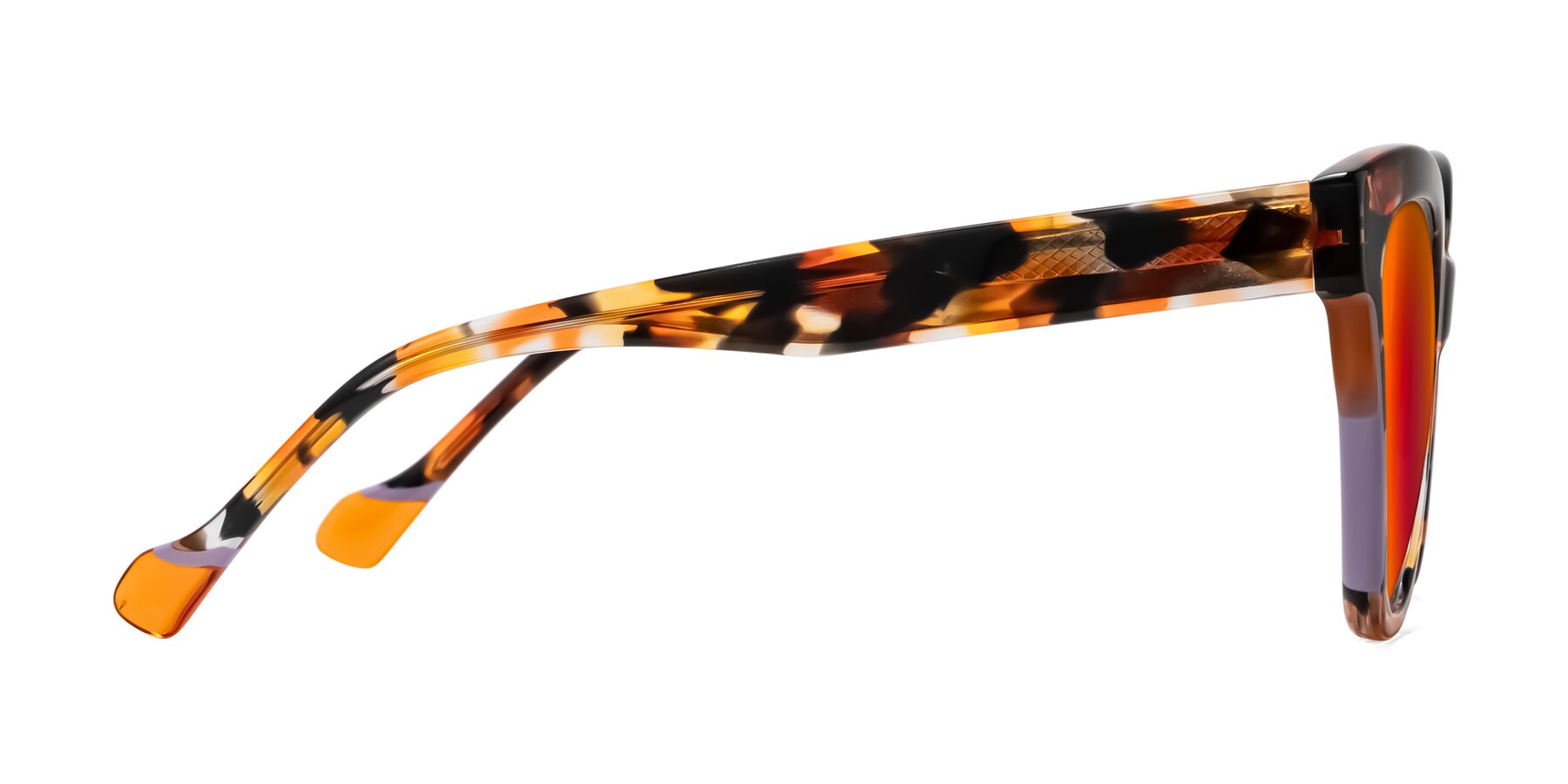Side of Yalkin in Orange Tortoise with Red Gold Mirrored Lenses