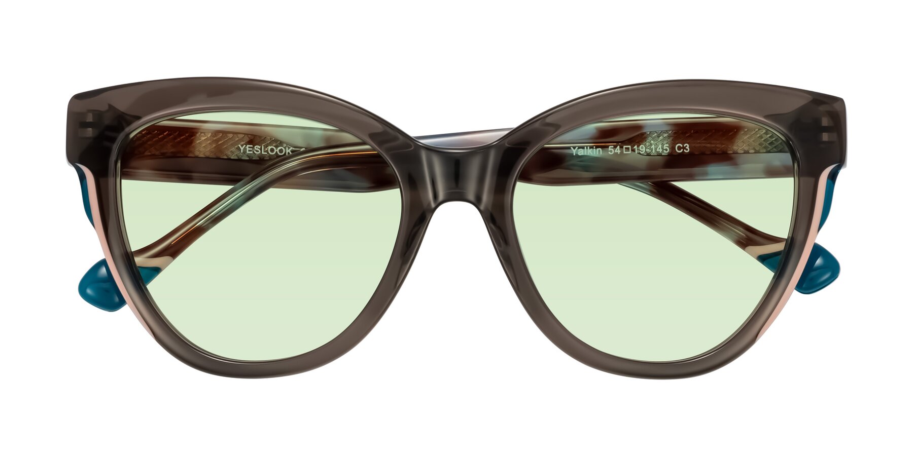 Folded Front of Yalkin in Gray/Tortoise with Light Green Tinted Lenses