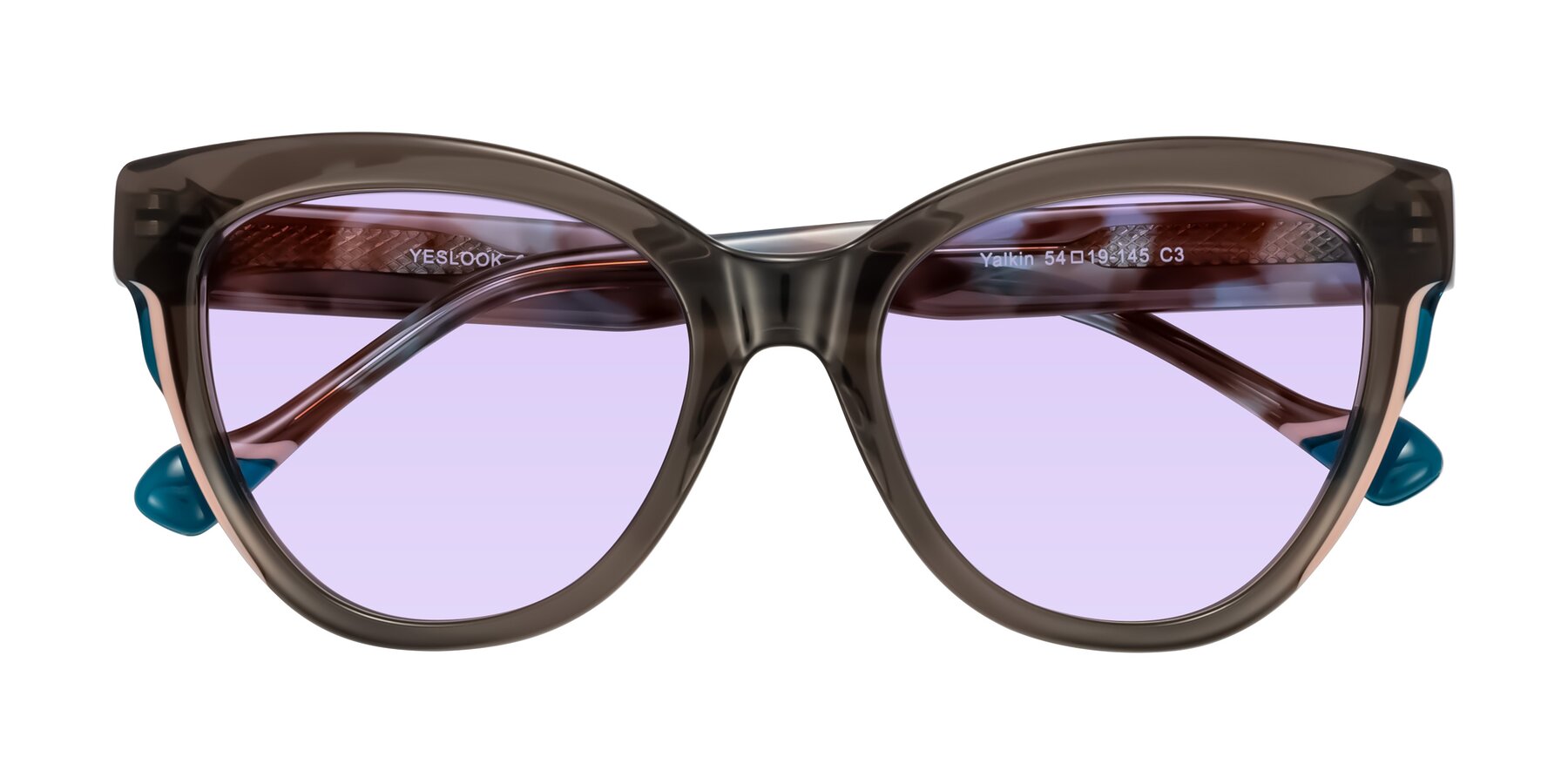 Folded Front of Yalkin in Gray/Tortoise with Light Purple Tinted Lenses