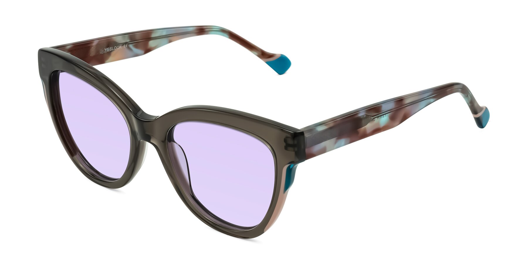 Angle of Yalkin in Gray/Tortoise with Light Purple Tinted Lenses
