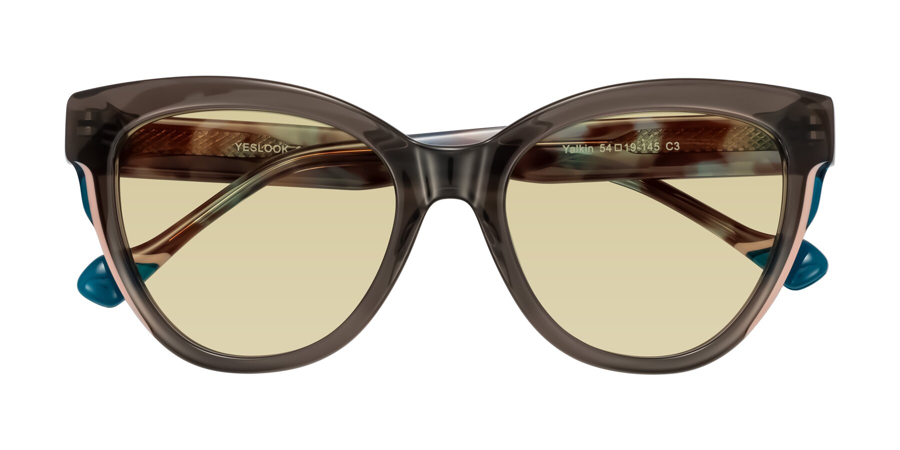 Folded Front of Yalkin in Gray/Tortoise with Light Champagne Tinted Lenses