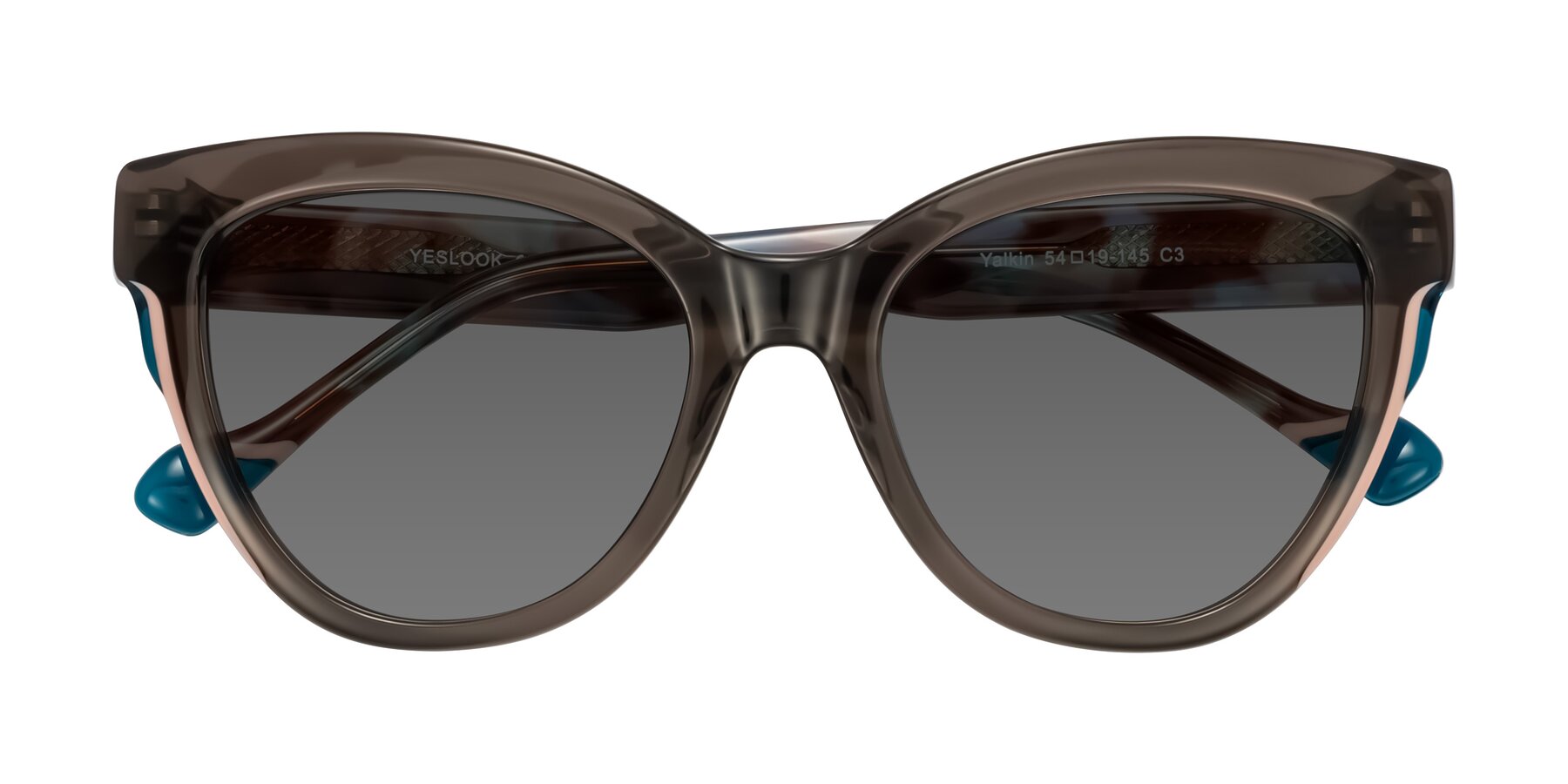 Folded Front of Yalkin in Gray/Tortoise with Medium Gray Tinted Lenses