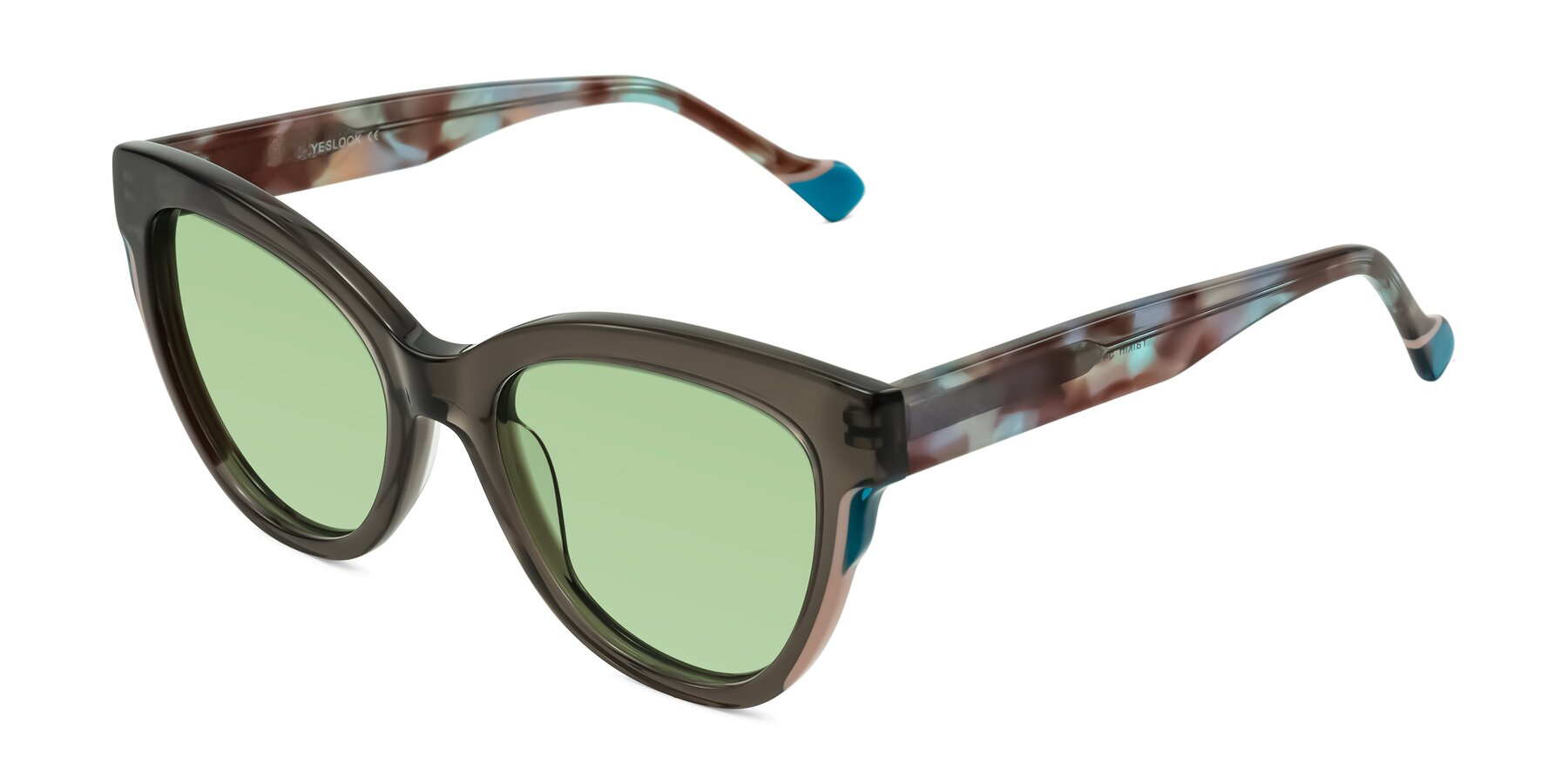 Angle of Yalkin in Gray/Tortoise with Medium Green Tinted Lenses