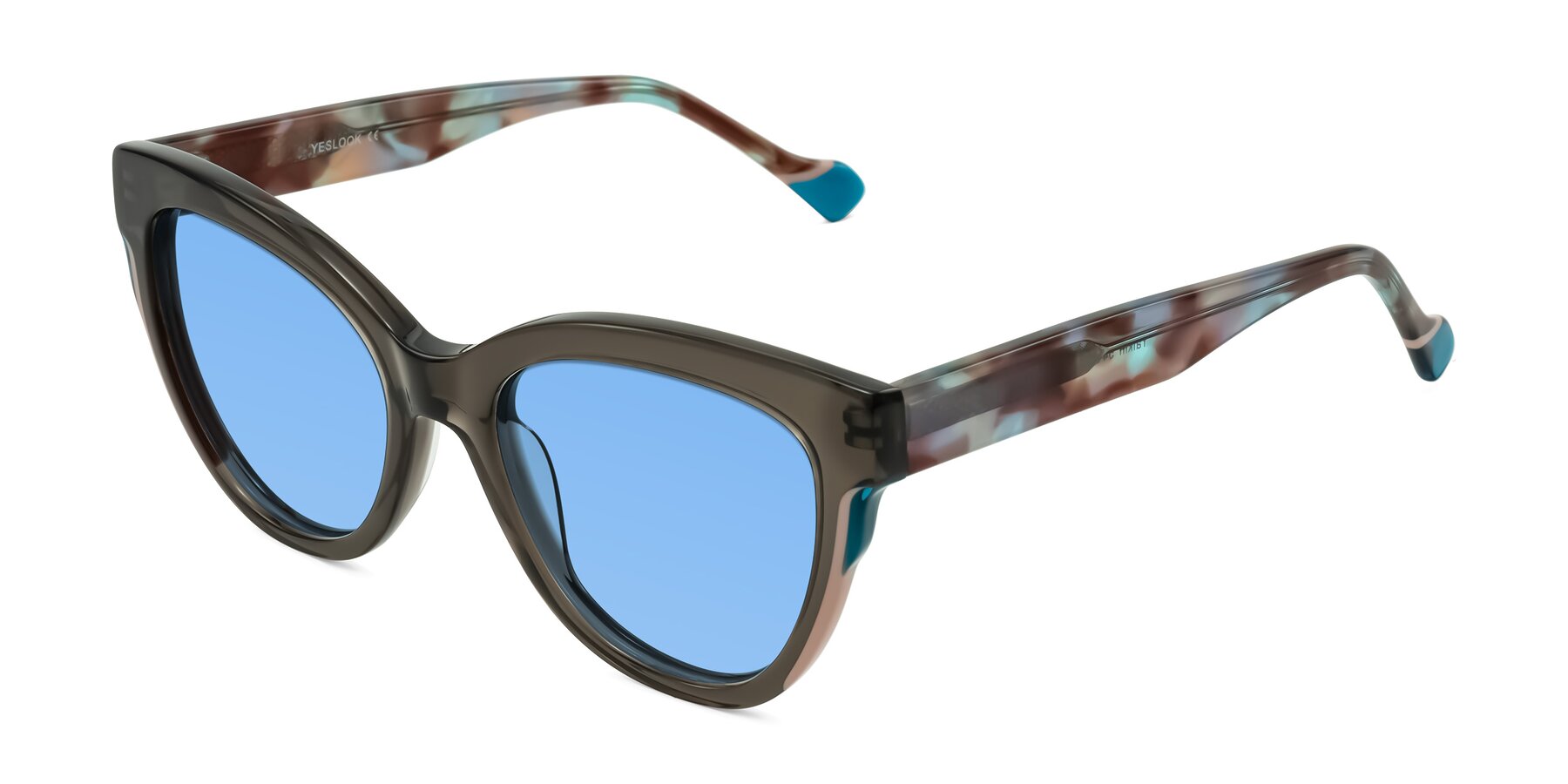 Angle of Yalkin in Gray/Tortoise with Medium Blue Tinted Lenses