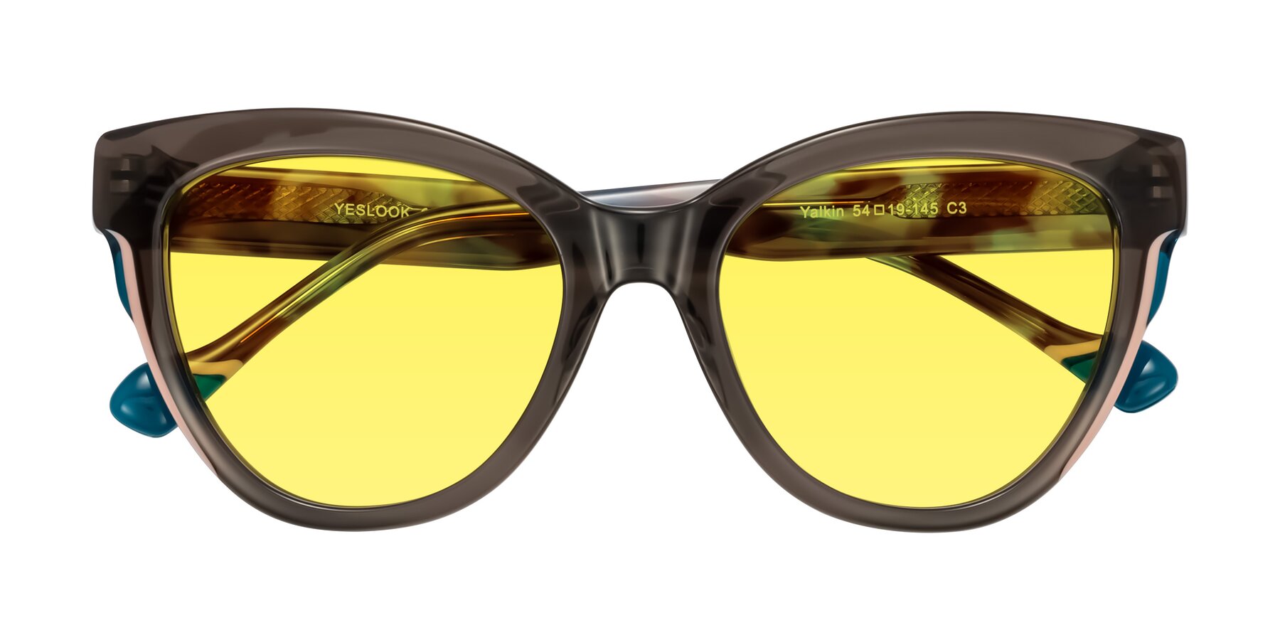 Folded Front of Yalkin in Gray/Tortoise with Medium Yellow Tinted Lenses