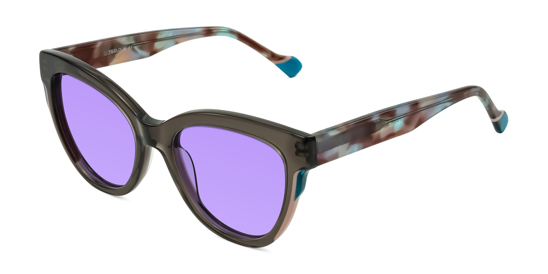 Angle of Yalkin in Gray/Tortoise with Medium Purple Tinted Lenses