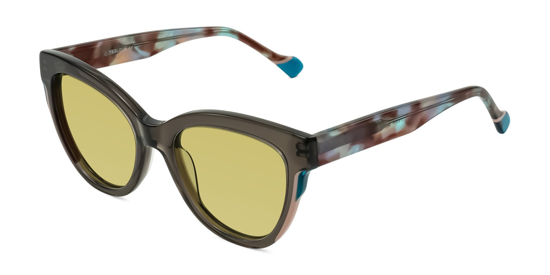 Angle of Yalkin in Gray/Tortoise with Medium Champagne Tinted Lenses