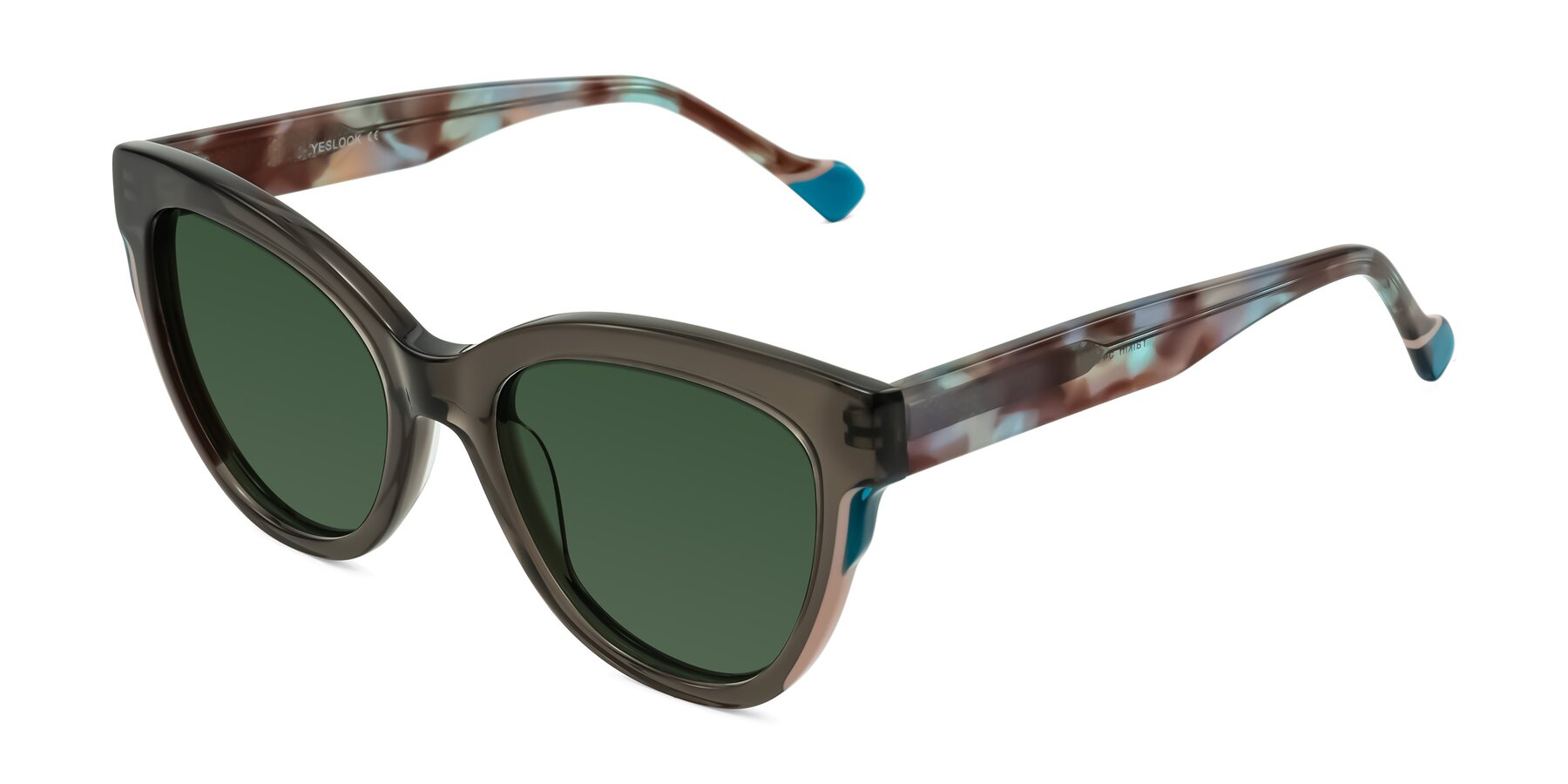 Angle of Yalkin in Gray/Tortoise with Green Tinted Lenses