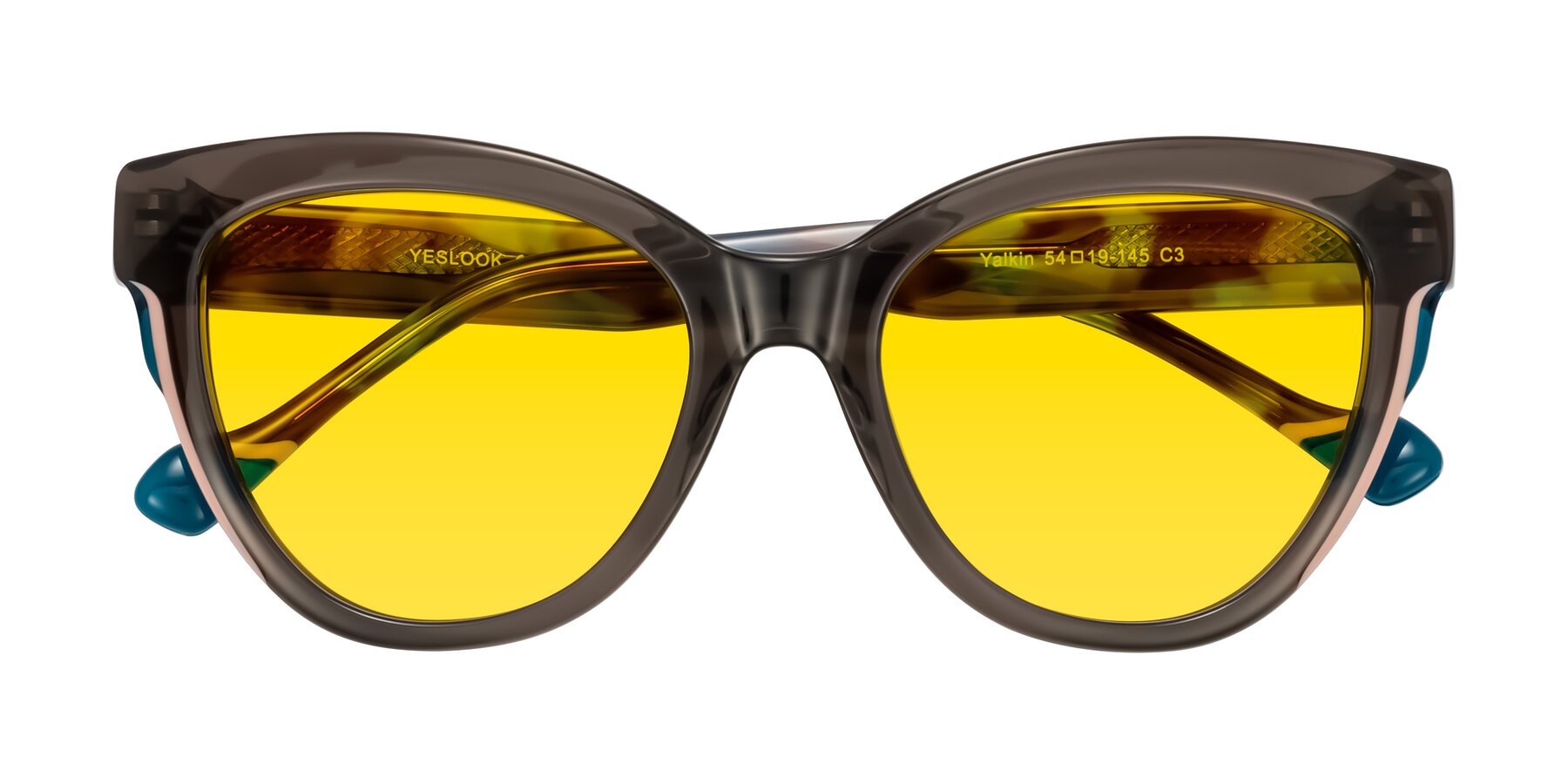 Folded Front of Yalkin in Gray/Tortoise with Yellow Tinted Lenses