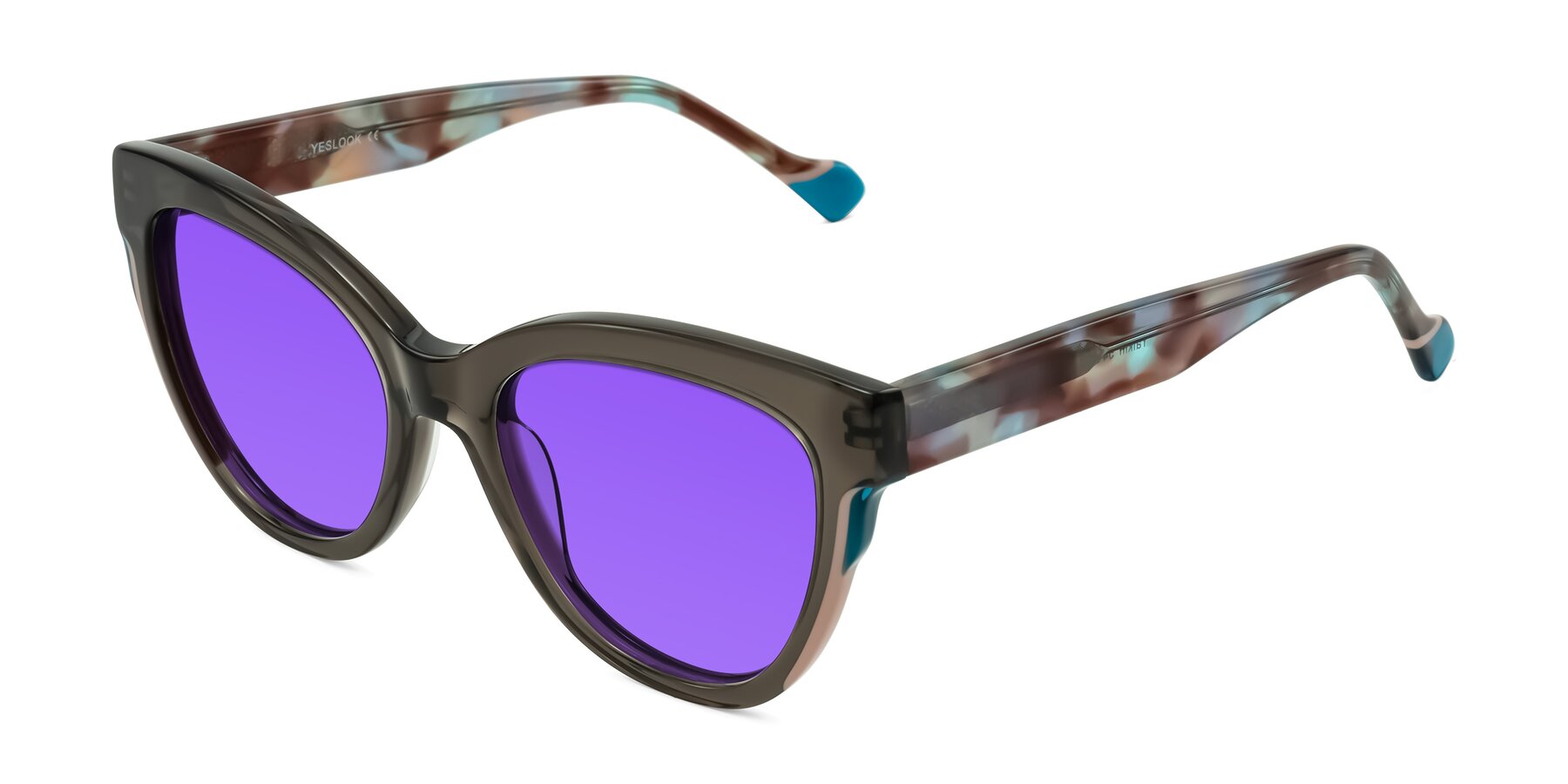 Angle of Yalkin in Gray/Tortoise with Purple Tinted Lenses
