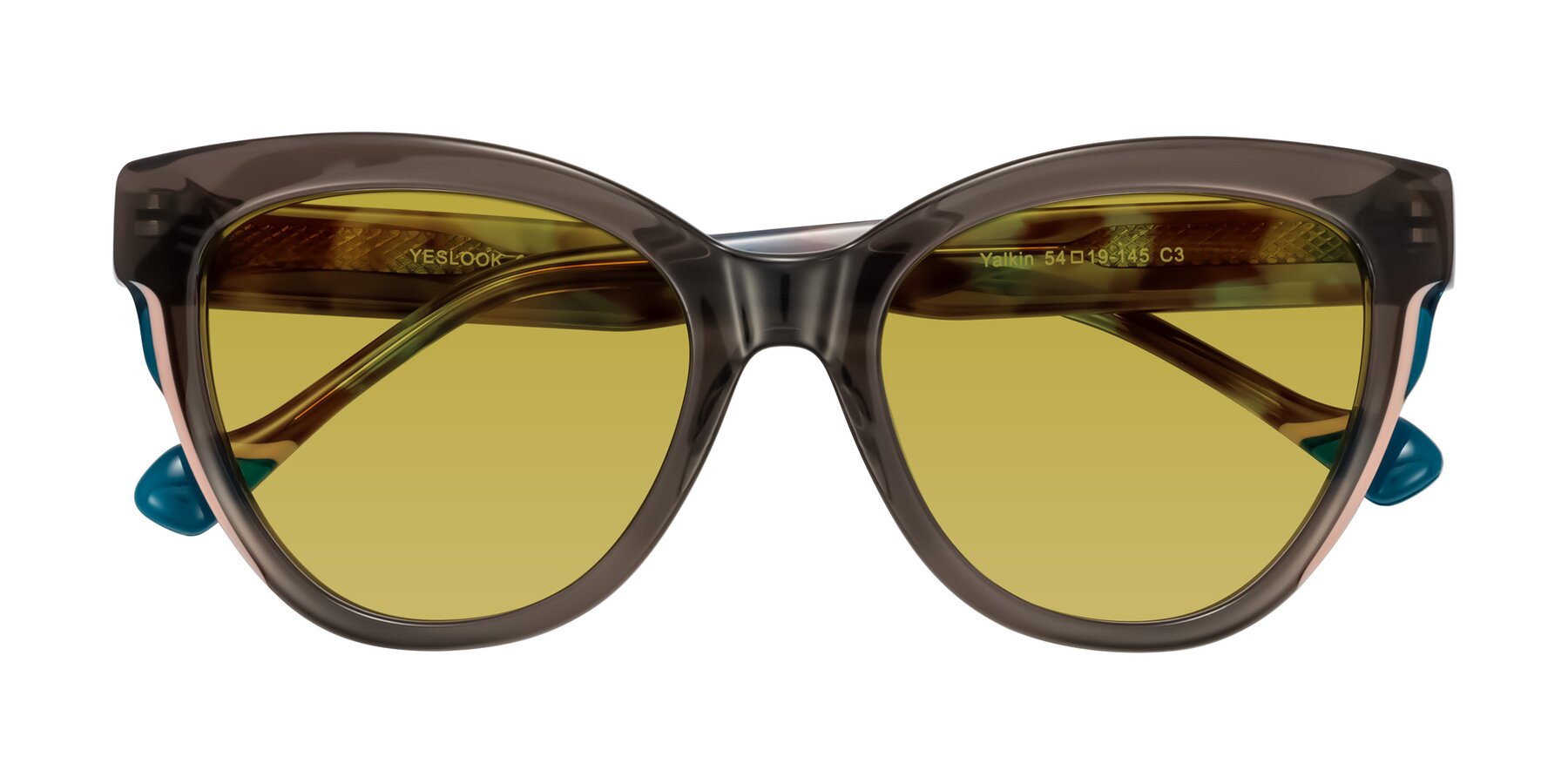 Folded Front of Yalkin in Gray/Tortoise with Champagne Tinted Lenses