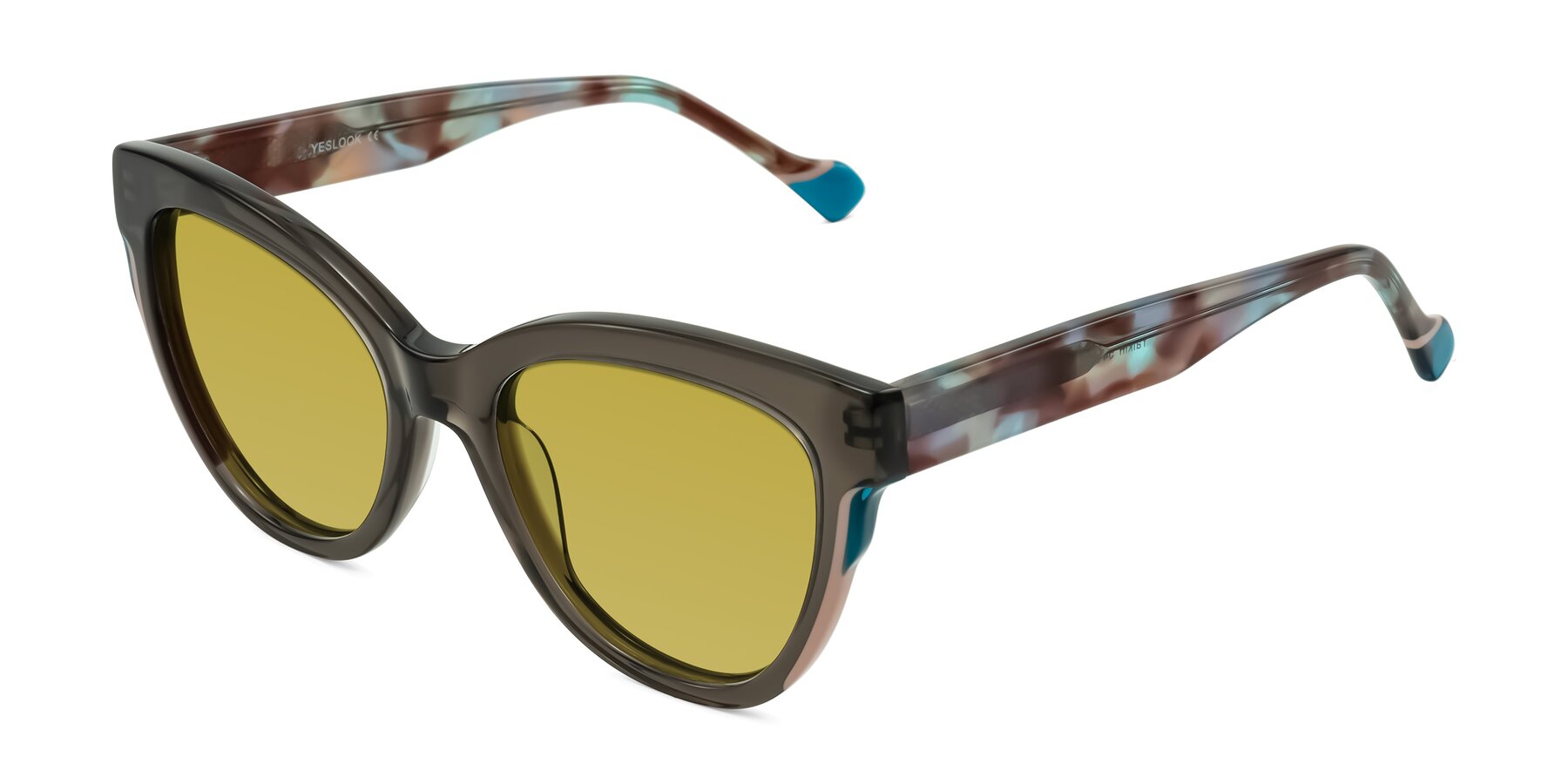 Angle of Yalkin in Gray/Tortoise with Champagne Tinted Lenses