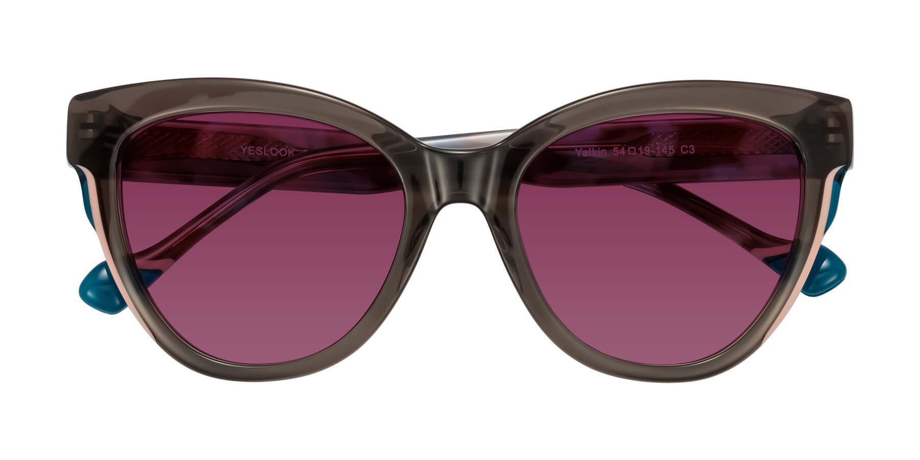 Folded Front of Yalkin in Gray/Tortoise with Wine Tinted Lenses