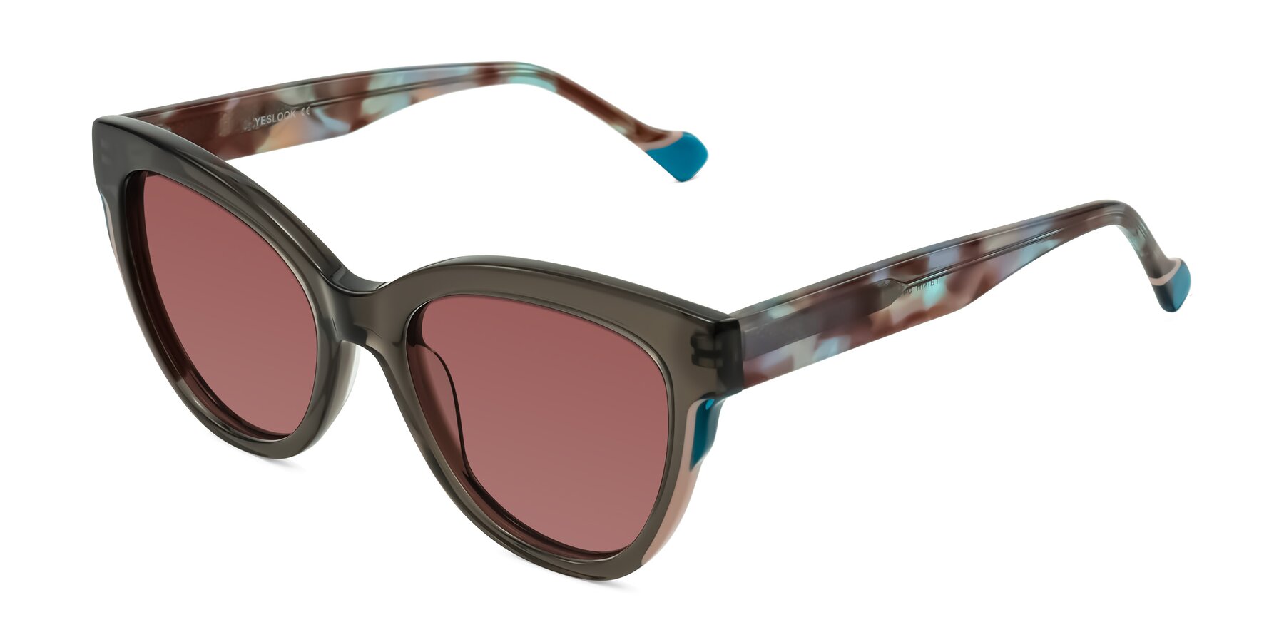 Angle of Yalkin in Gray/Tortoise with Garnet Tinted Lenses