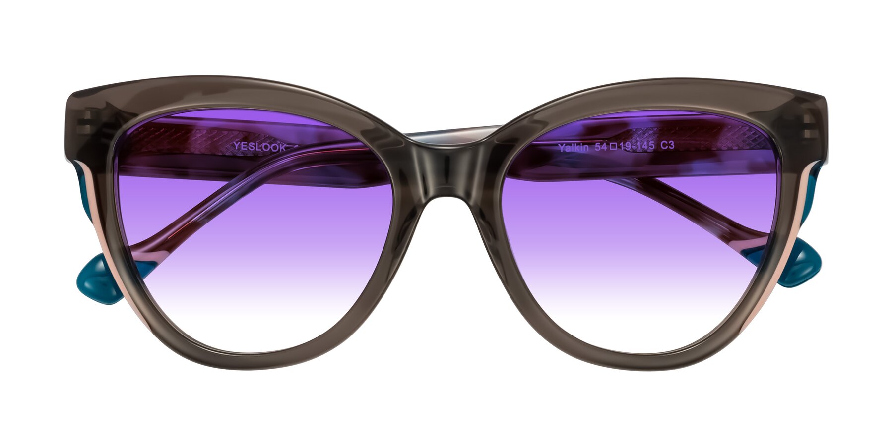 Folded Front of Yalkin in Gray/Tortoise with Purple Gradient Lenses