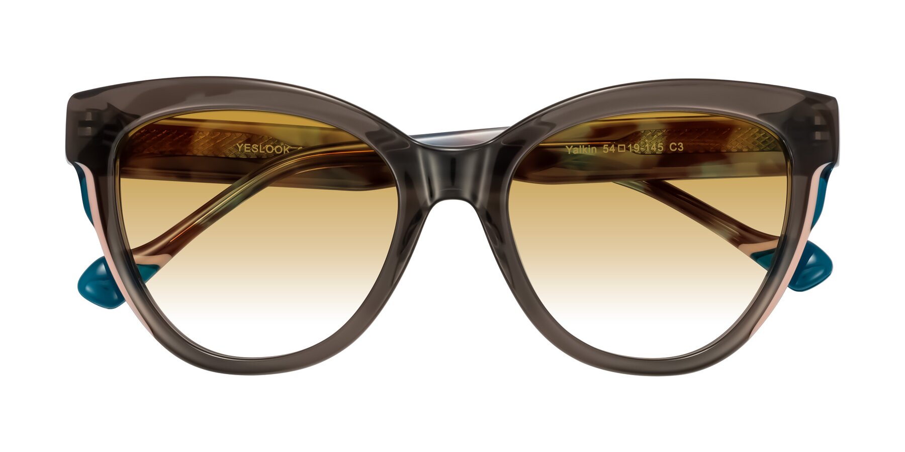 Folded Front of Yalkin in Gray/Tortoise with Champagne Gradient Lenses