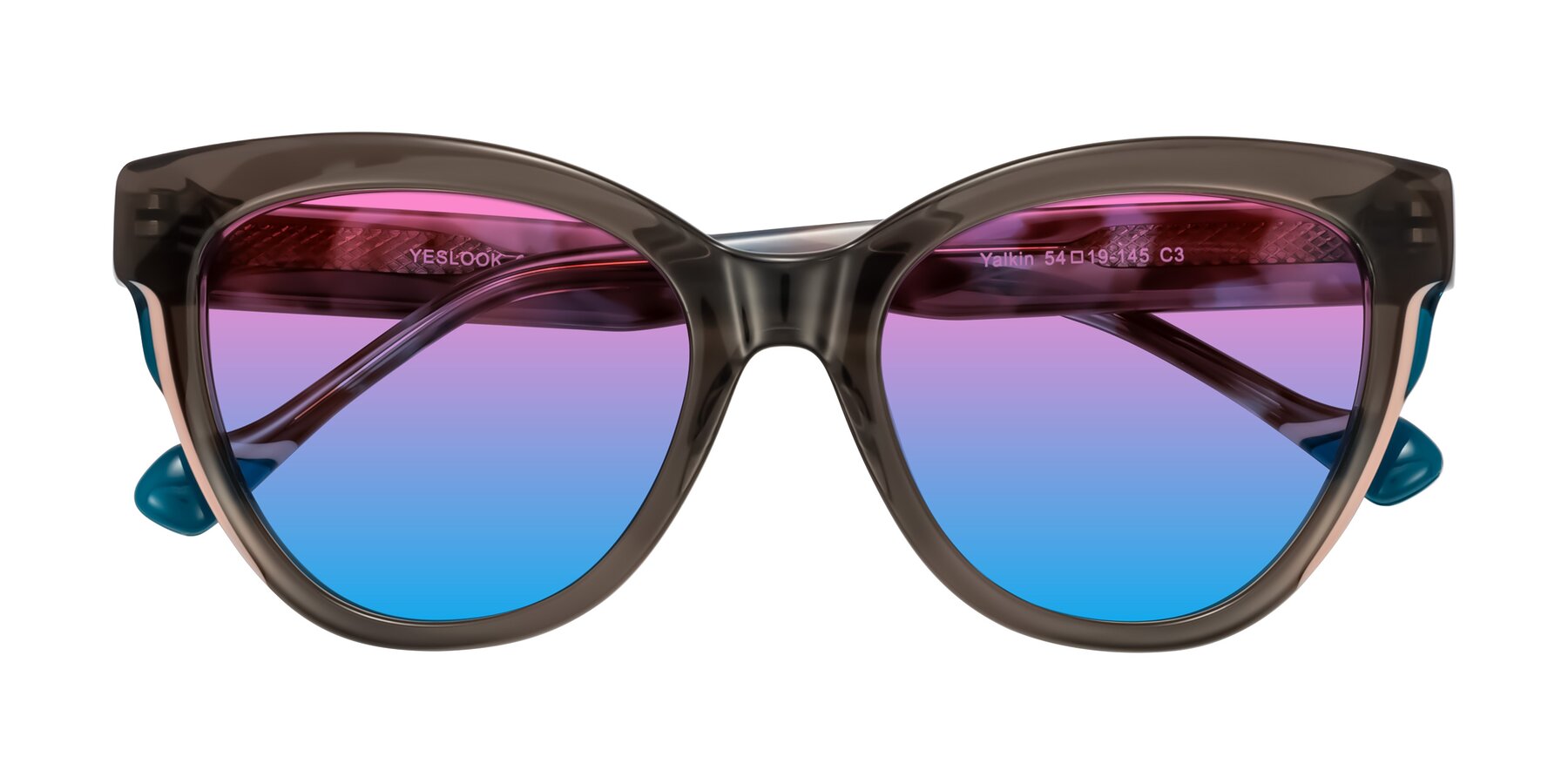 Folded Front of Yalkin in Gray/Tortoise with Pink / Blue Gradient Lenses