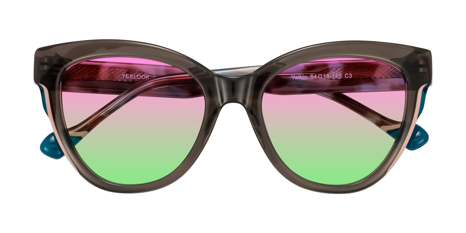 Folded Front of Yalkin in Gray/Tortoise with Pink / Green Gradient Lenses
