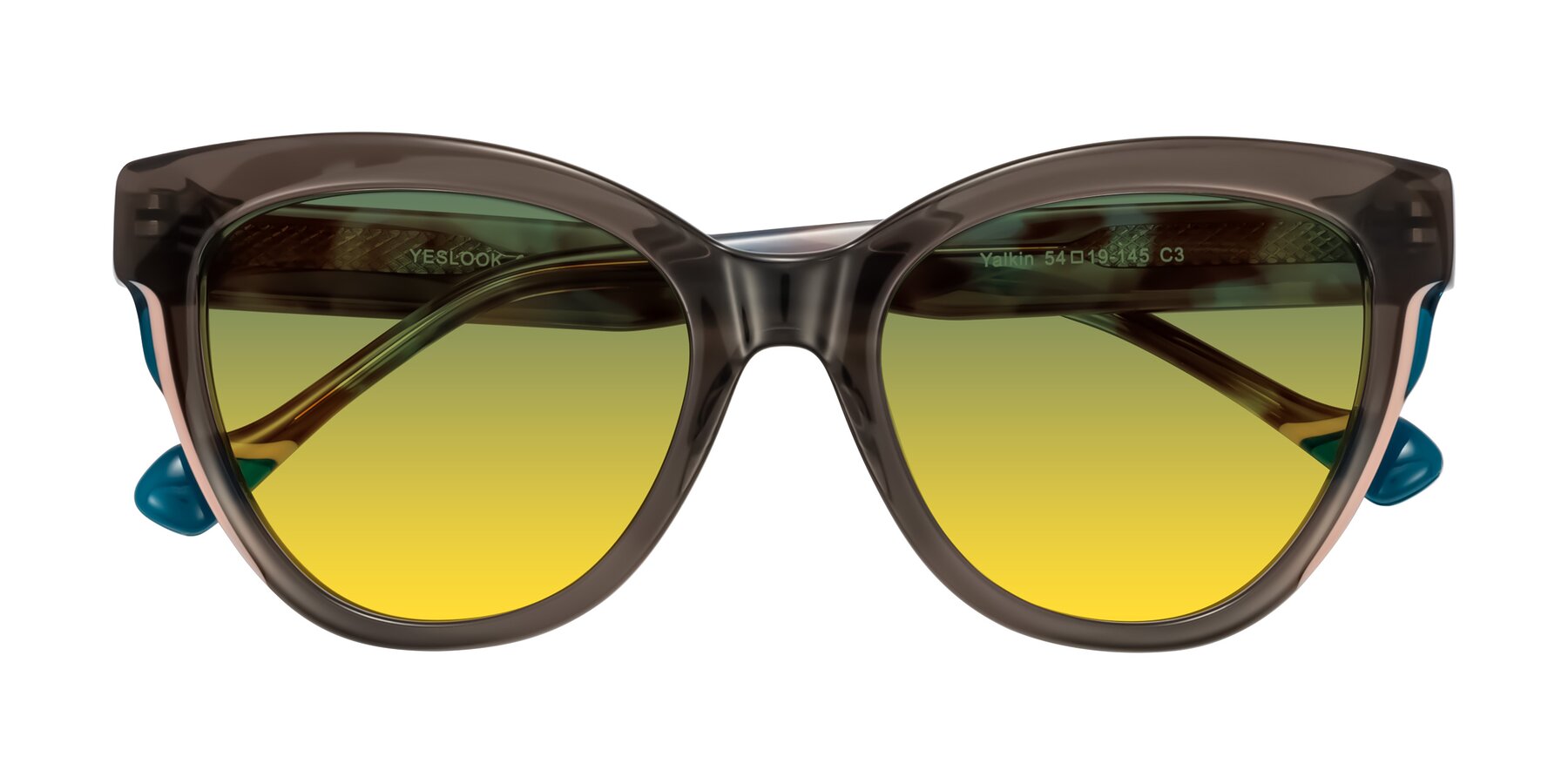 Folded Front of Yalkin in Gray/Tortoise with Green / Yellow Gradient Lenses